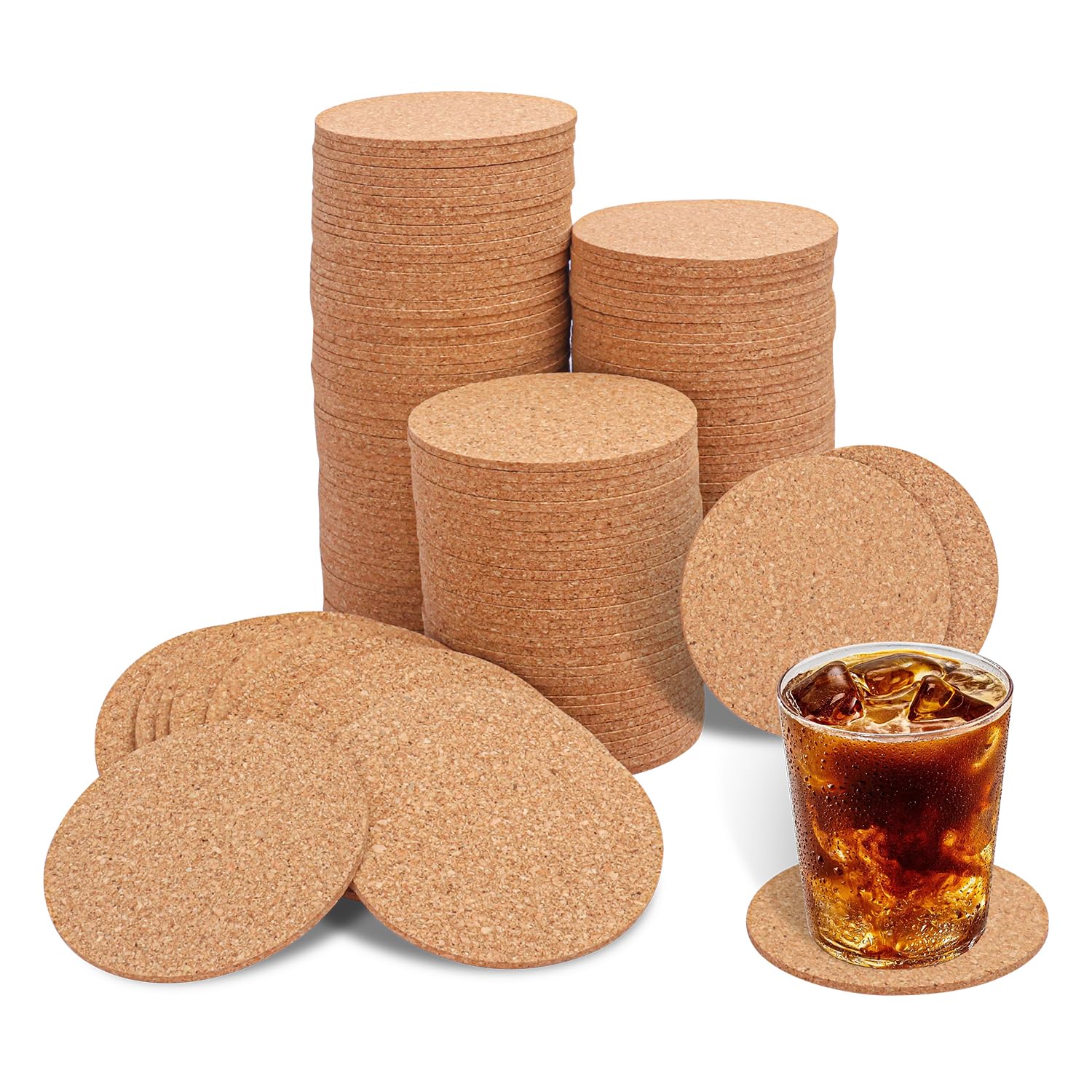 Geytetqi 180 Pack 3.5 Inch Round Cork Coasters, Cork Drink Coasters for Drinks, Suitable for Tabletop, Decor, Resistant, DIY Project