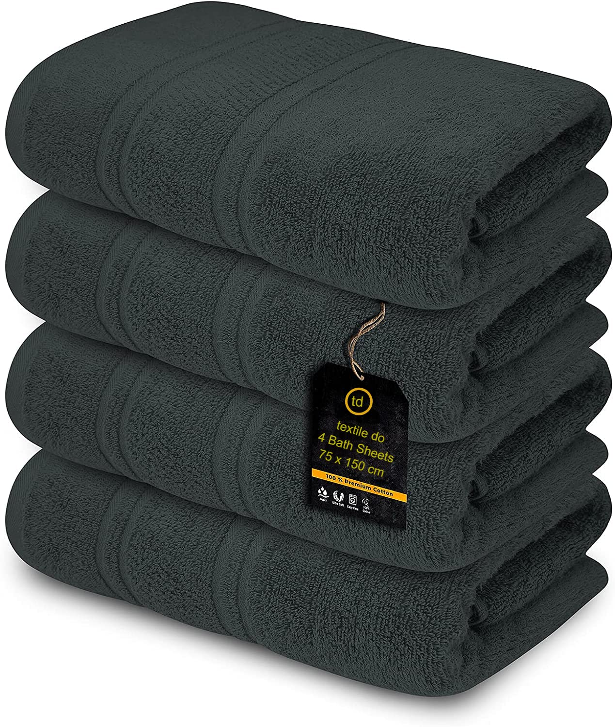 Textile Do Charcoal 4 X Large Jumbo Bath Sheet Towel Set (75 X 150 Cm -500 Gsm) 100% Egyptian Cotton Bath Sheets Big Towels (, Cotton)