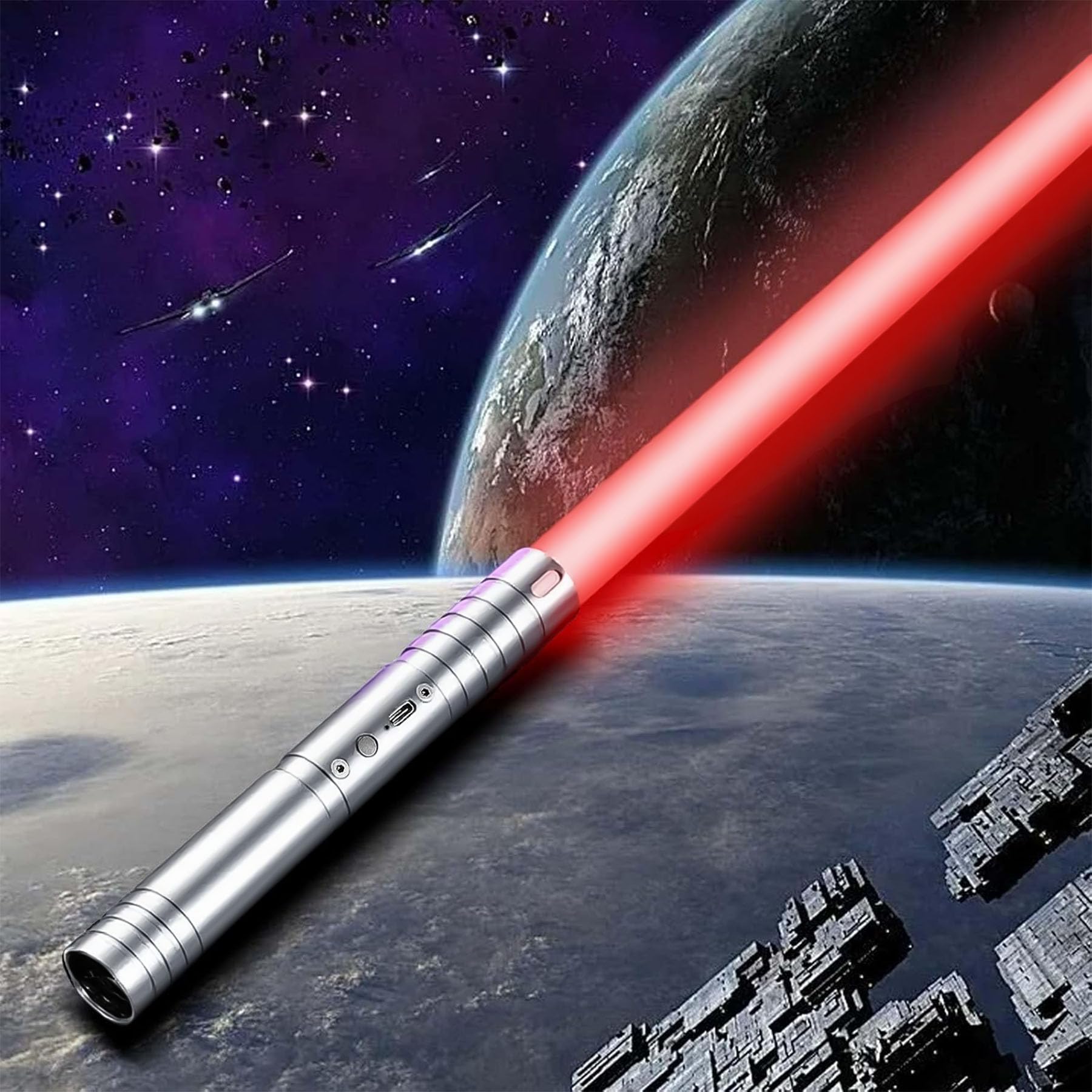 Laserschwert Kinder, USB-C Lade Lichtschwert Kinder, RGB 15 Farben 2 in 1 Lichtschwert, Duell Lightsaber mit 4 Modi, Metallgriff Lichtschwerter, Laser Schwert Kinder und Erwachsene Licht schwerter 1PC