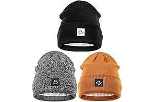 Winter Beanie Hats for Women and Men 3-Pack, Fleece-Lined Smiley Face Beanie...