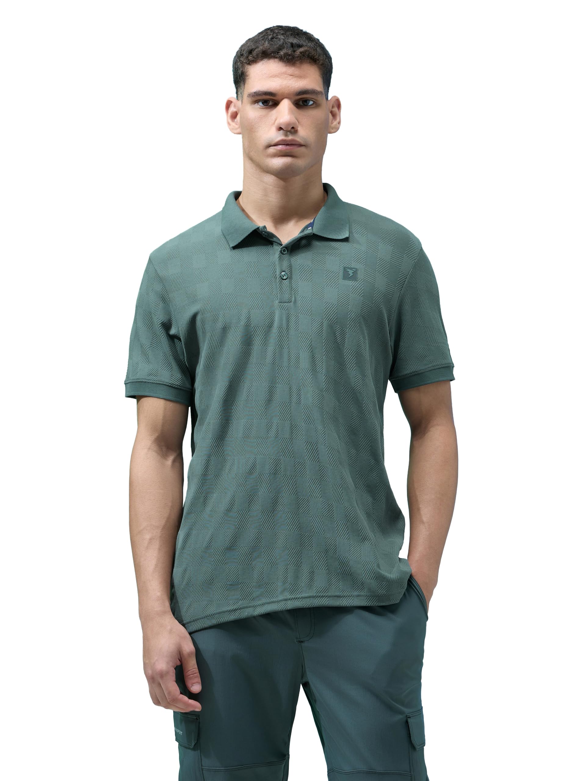 Men's Slim Fit Jacquard Textured Polo Sports T-Shirt with Cotflex, UPF50+ for Regular use-image-35