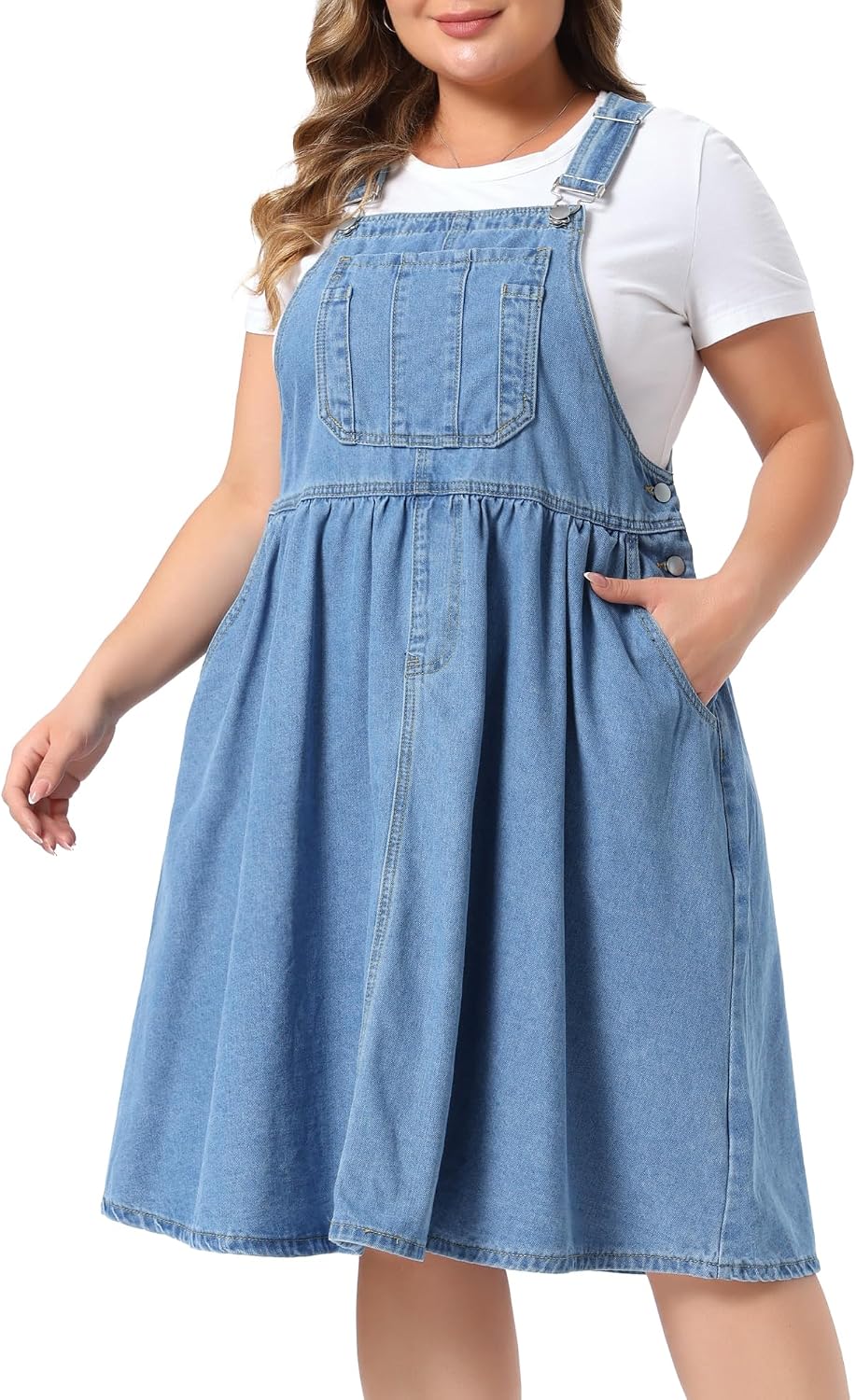 Agnes Orinda Plus Size Women's Denim Overalls Dress Casual Romper Sleeveless Adjustable Straps Jumper Jean Midi Dresses 2026