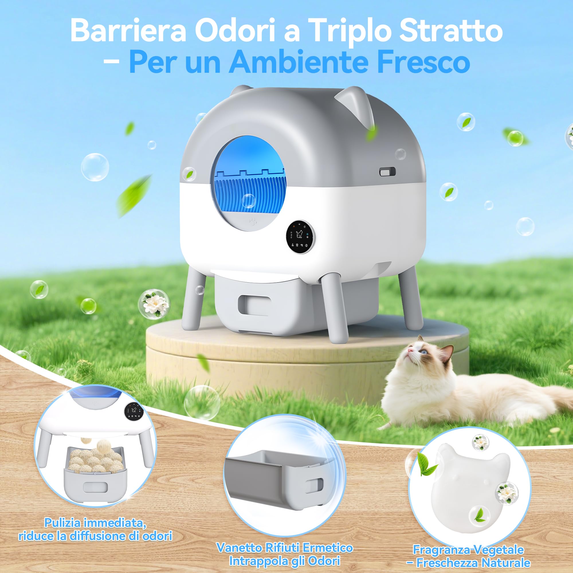 JUMMICO Lettiera autopulente per gatti XXL, grande capacità 90L+15L, controllo tramite app, pannello operativo, monitoraggio salute intelligente IA, lettiera per famiglie con più gatti