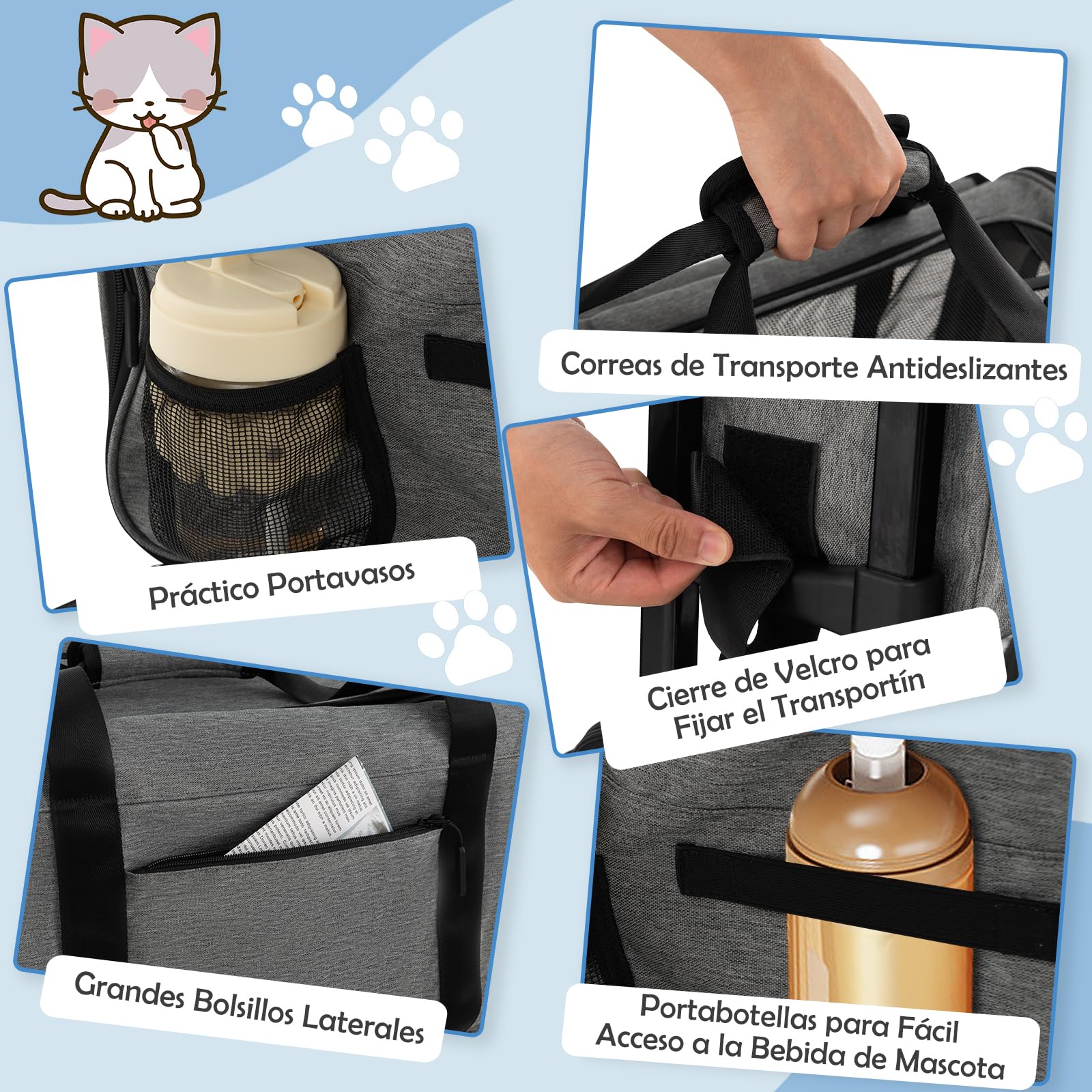 COSTWAY Transportín Plegable con Ruedas para Mascotas, Bolsa Trasportín de Viaje para Perros Gatos, Transportador con Almohadillas y Manija Telescópica para Mascotas Pequeñas Medianas