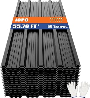 Metal Roofing Panels 10pcs 55.7 ft², 45.28"L Black Corrugated Galvanized Steel Roof Panels with Screw, Heavy Duty Metal Siding Suitable for Garages Chicken Coop Sheds Stables Patio