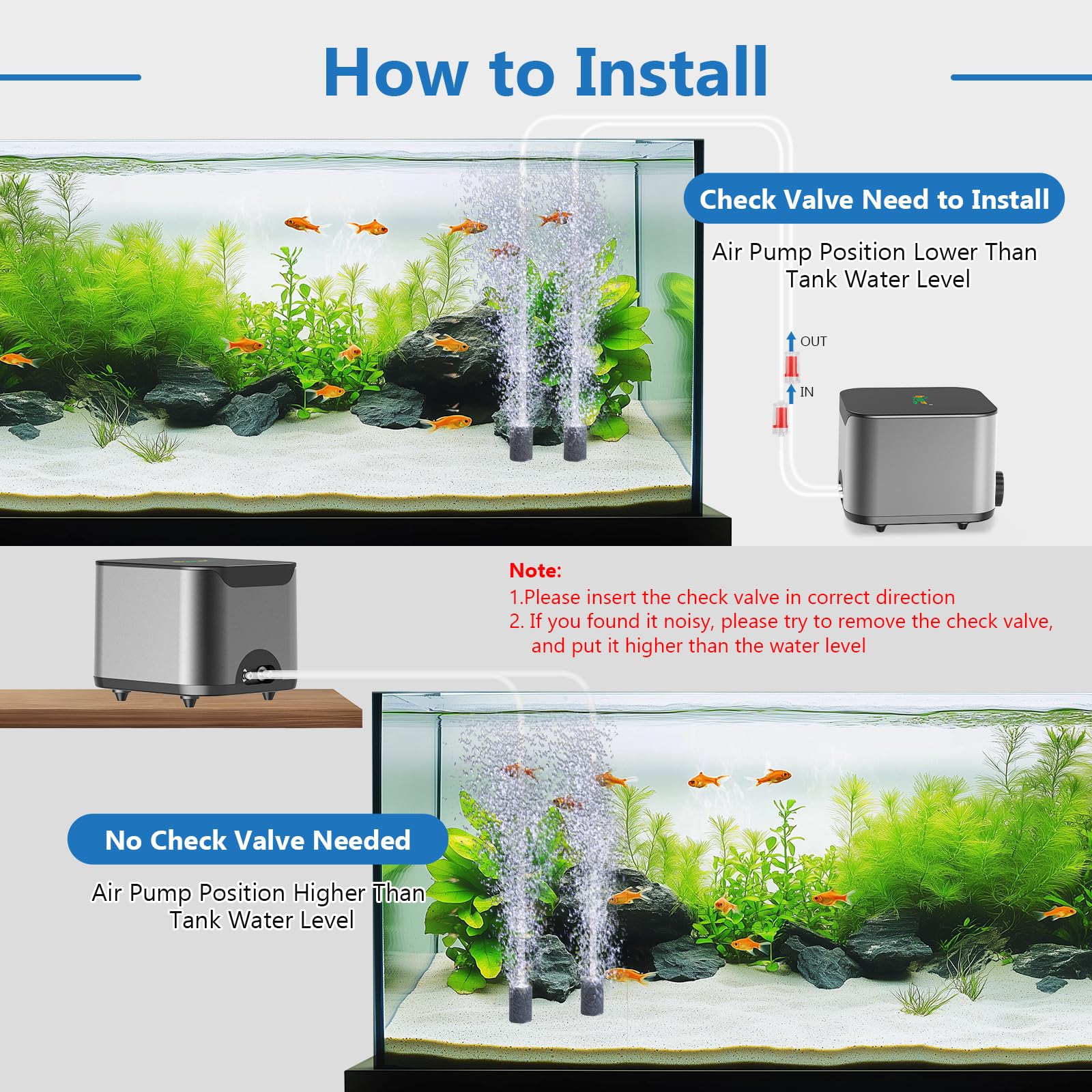 hygger Luftpumpe Aquarium Sauerstoffpumpe Aquarium Leise, ≤30db Ultra-Leise, 2 Luftauslässen, 6W 12L/Min, 10W 18L/Min, Regelbare Sauerstoffpumpe für Aquarien mit Allem Zubehör