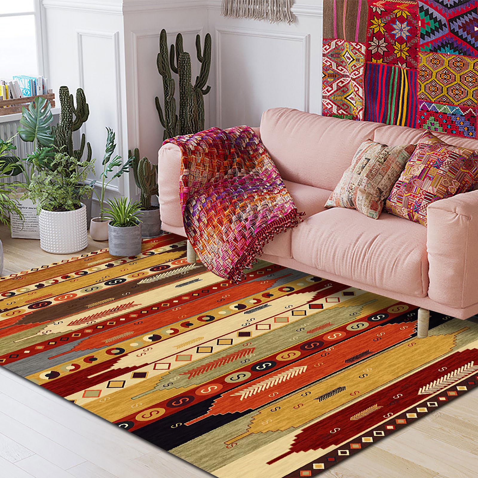 Tapis grande salon 200x300cm moquette rectangulaire rouge traditionnelle