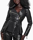 womens Tulip Peplum Zip Faux Leather Jacket