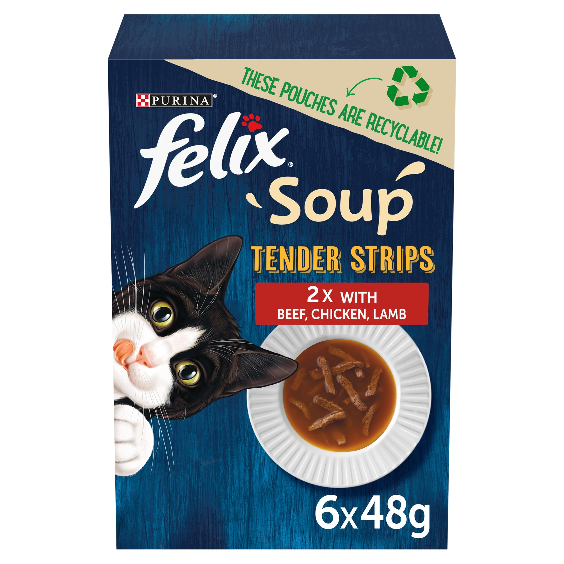 FelixSoup Cat Food Tender Strips Farm Selection Cat Food, 6x48g, Pack of 8