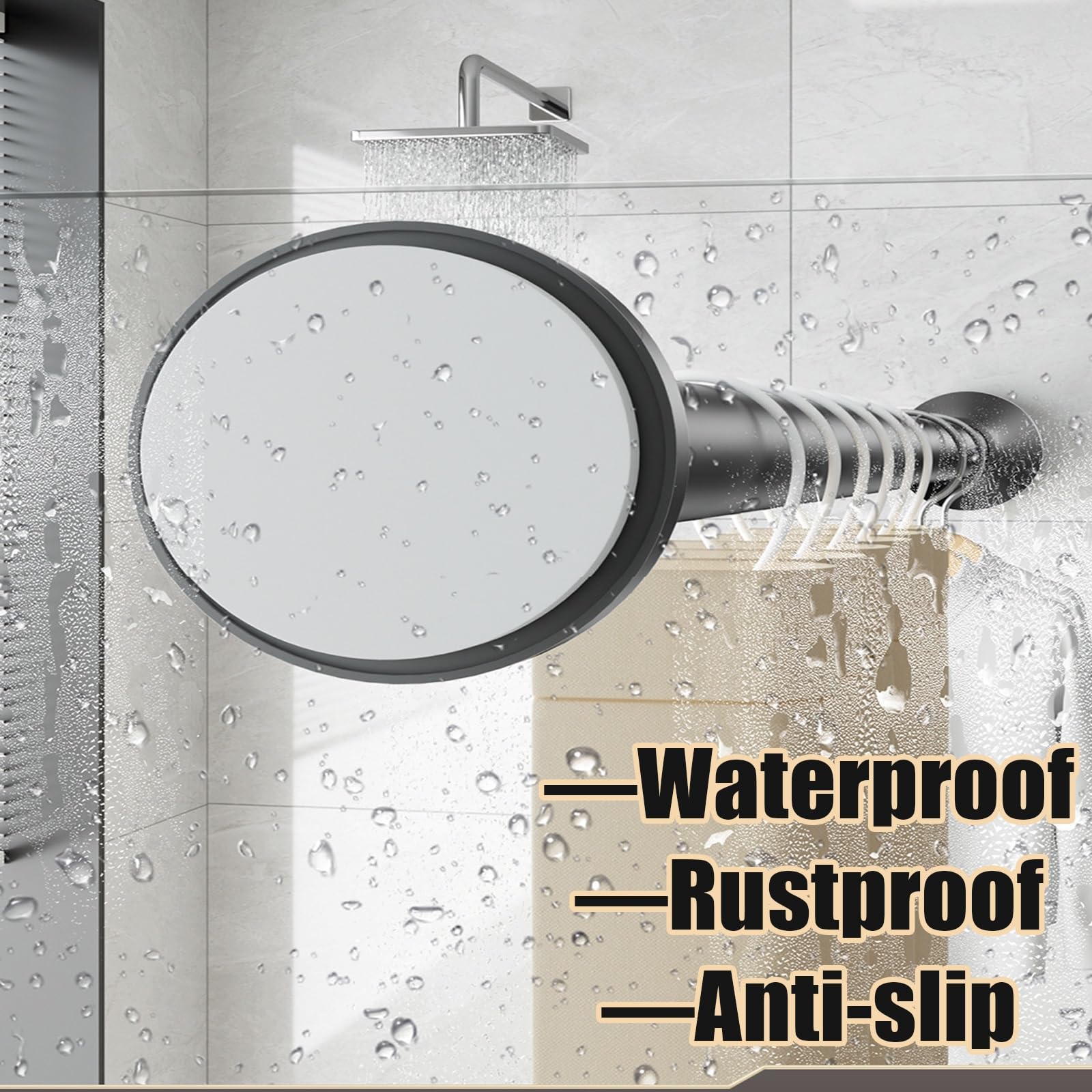 Asta Teon Adjuble da 5 m, senza trapano, facile da installare, con morsetto, asta estensibile nera, per finestre e bagno (310-400 cm)