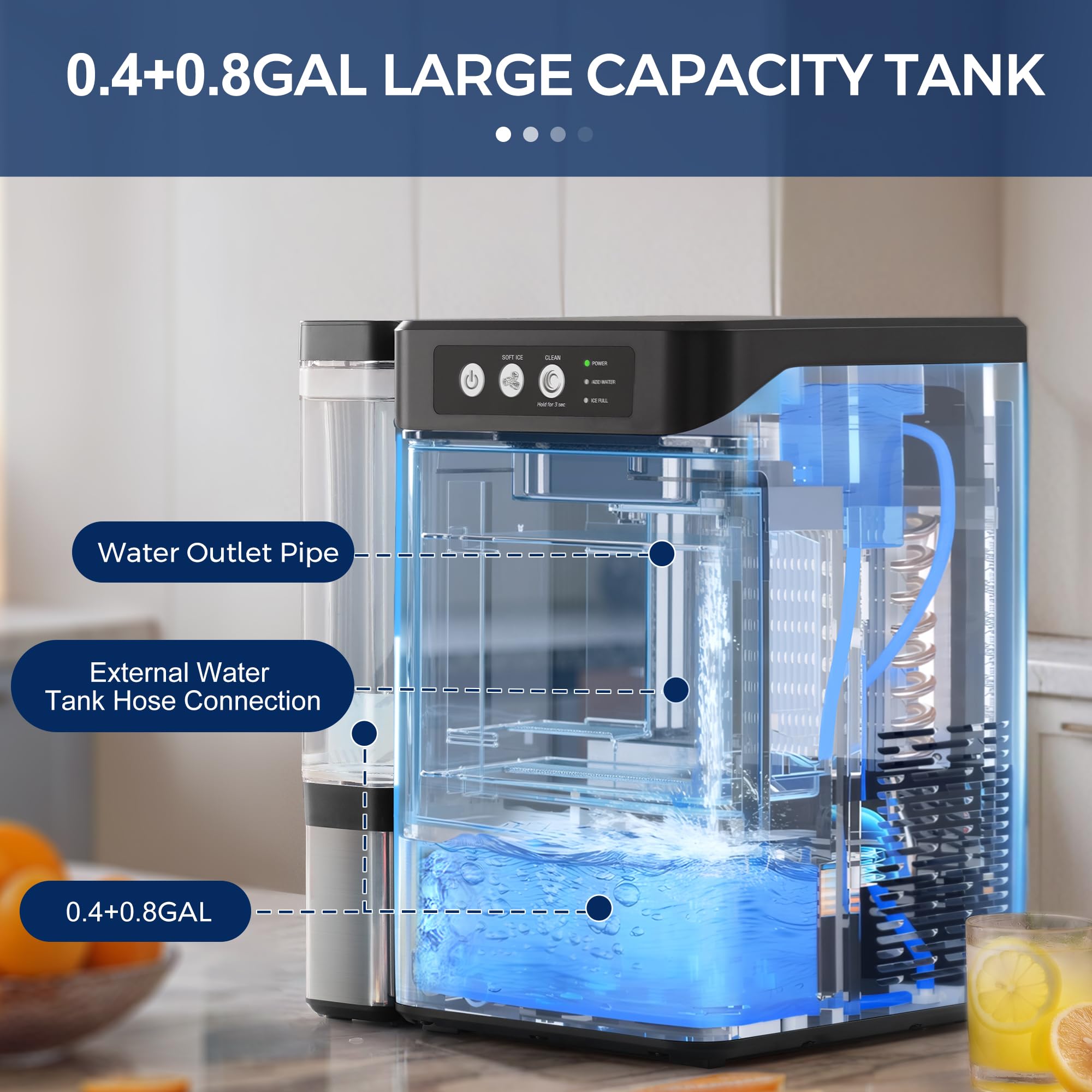 Nugget Ice Maker Countertop With 0.8gal Removable Tank For Chewable Ice, 41lbs/24h, One-Touch Fast Ice In 6 Mins, Self-Cleaning & Ultra Quiet For Home, Office, Party(Gray) on Fridge.com - View 6