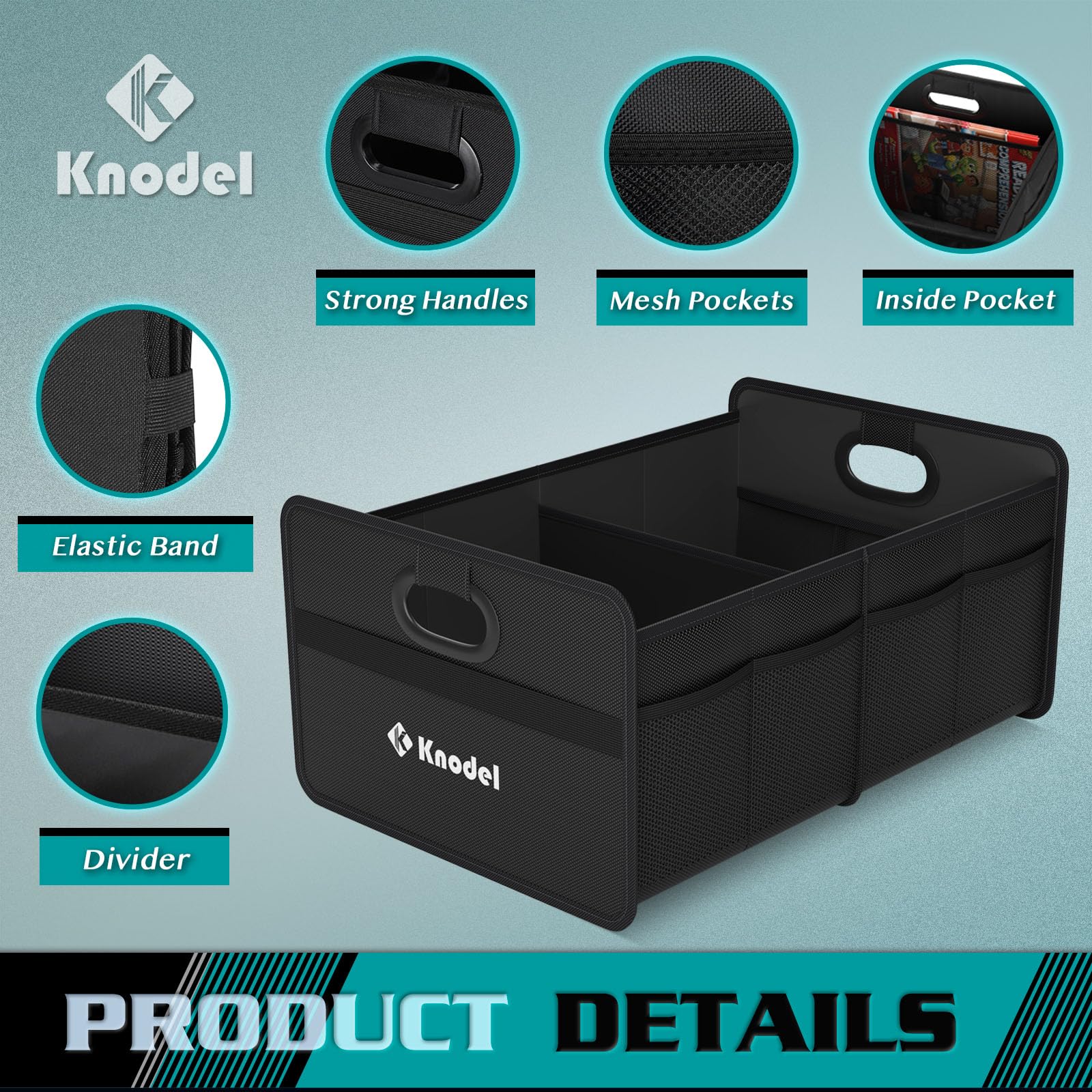 K KNODEL Organizador de maletero, almacenamiento plegable del maletero del automóvil, consolas y organizadores automotrices (Mini, Negro)