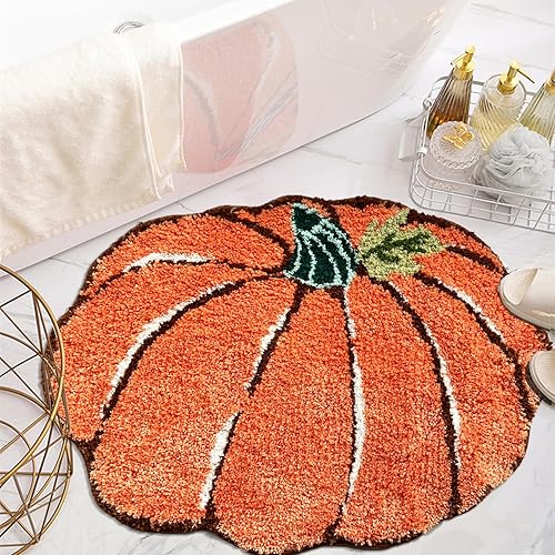 Tapetes de baño con forma de calabaza, lavables a máquina, color naranja, para bañera, dormitorio, habitación de los niños, decoración de cocina,