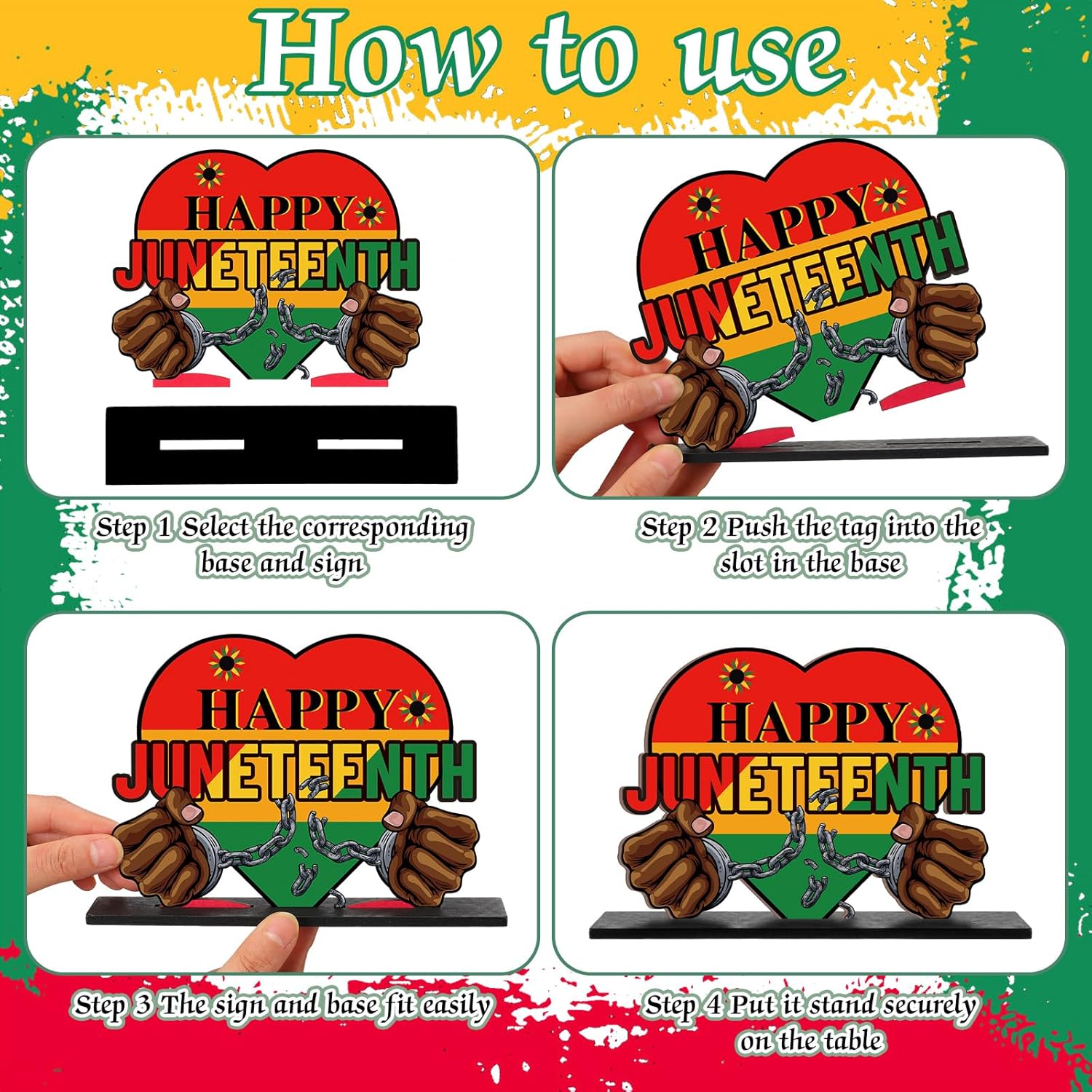 Suzile 6 Pcs Juneteenth Day Decorations Wooden Happy Juneteenth Table Centerpieces Freedom Day Table Signs Wood 19th June 1865 Black American Independence Tabletop for Home Desktop Decor