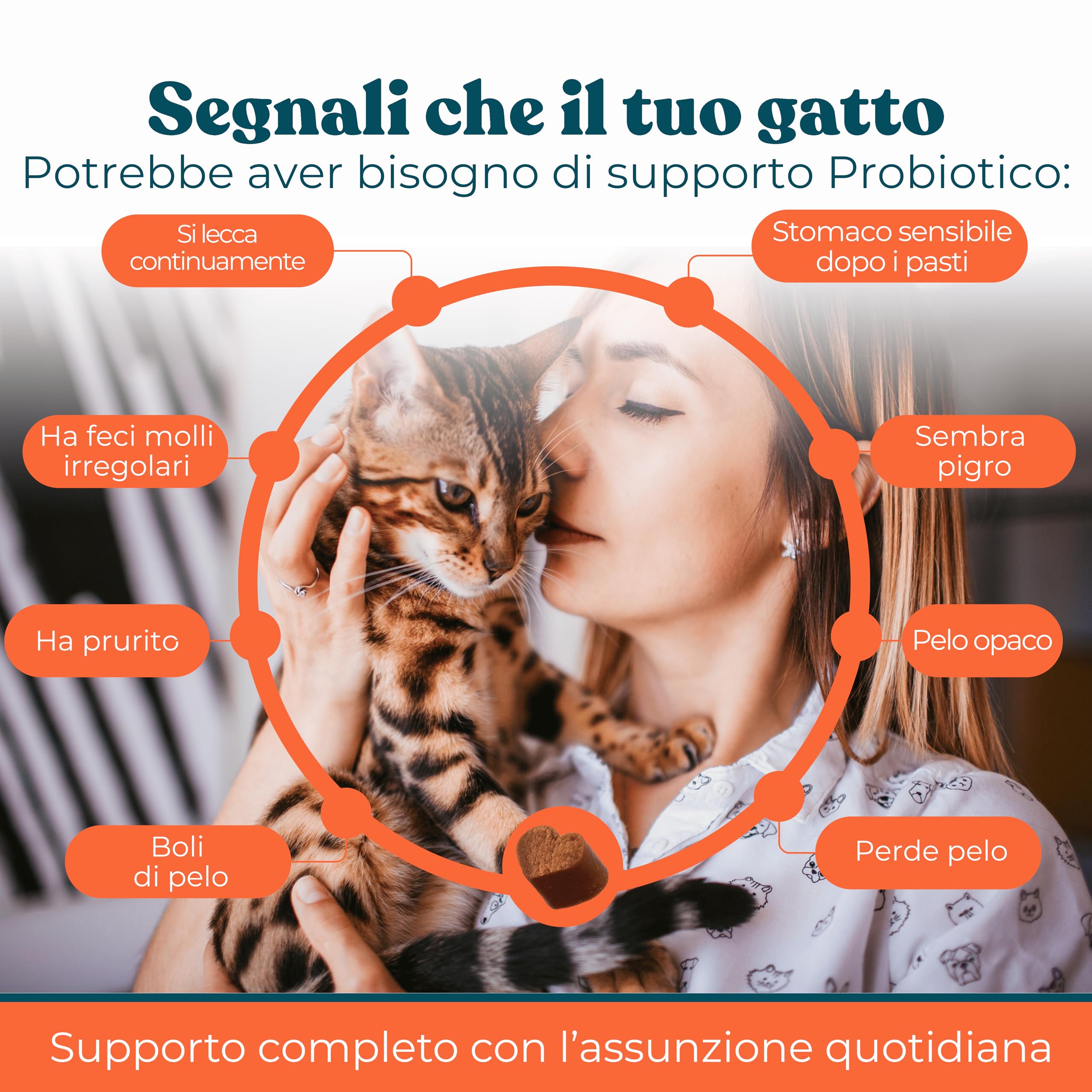 Probiotici Per Gatti Digestivo Naturale Gusto Pollo e Pesce - Integratori per Gatti Contro Diarrea, Vomito e Boli di Pelo