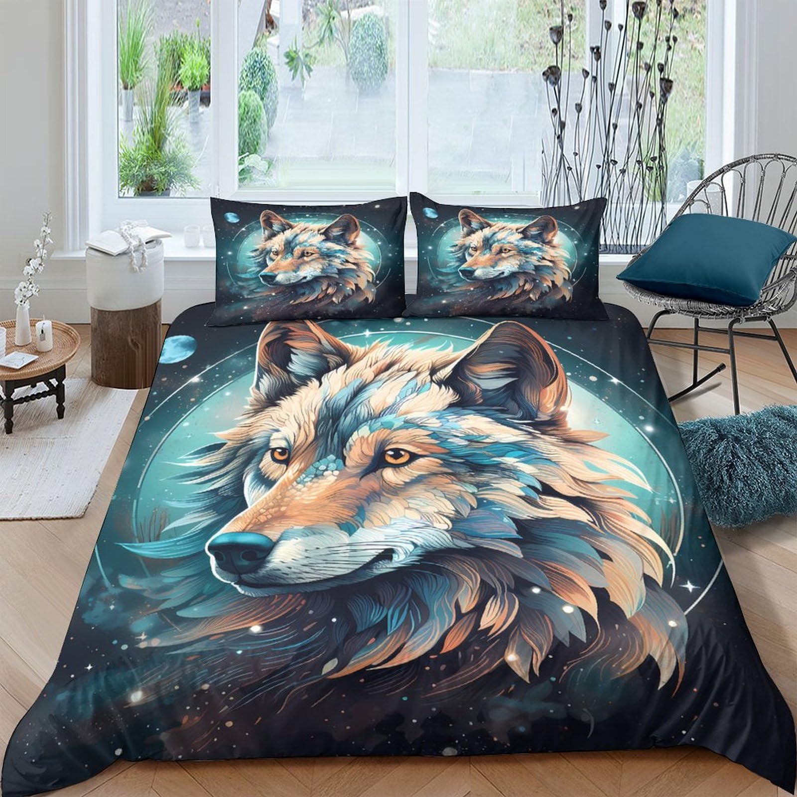 Ctjqhvkz Style-6 3D Printed Wolf Forest Fitted Sheet Microfiber Soft Breathable Night Sky Bed Cover For Bedroom Dorm Mattress Protection Single（135X200cm）