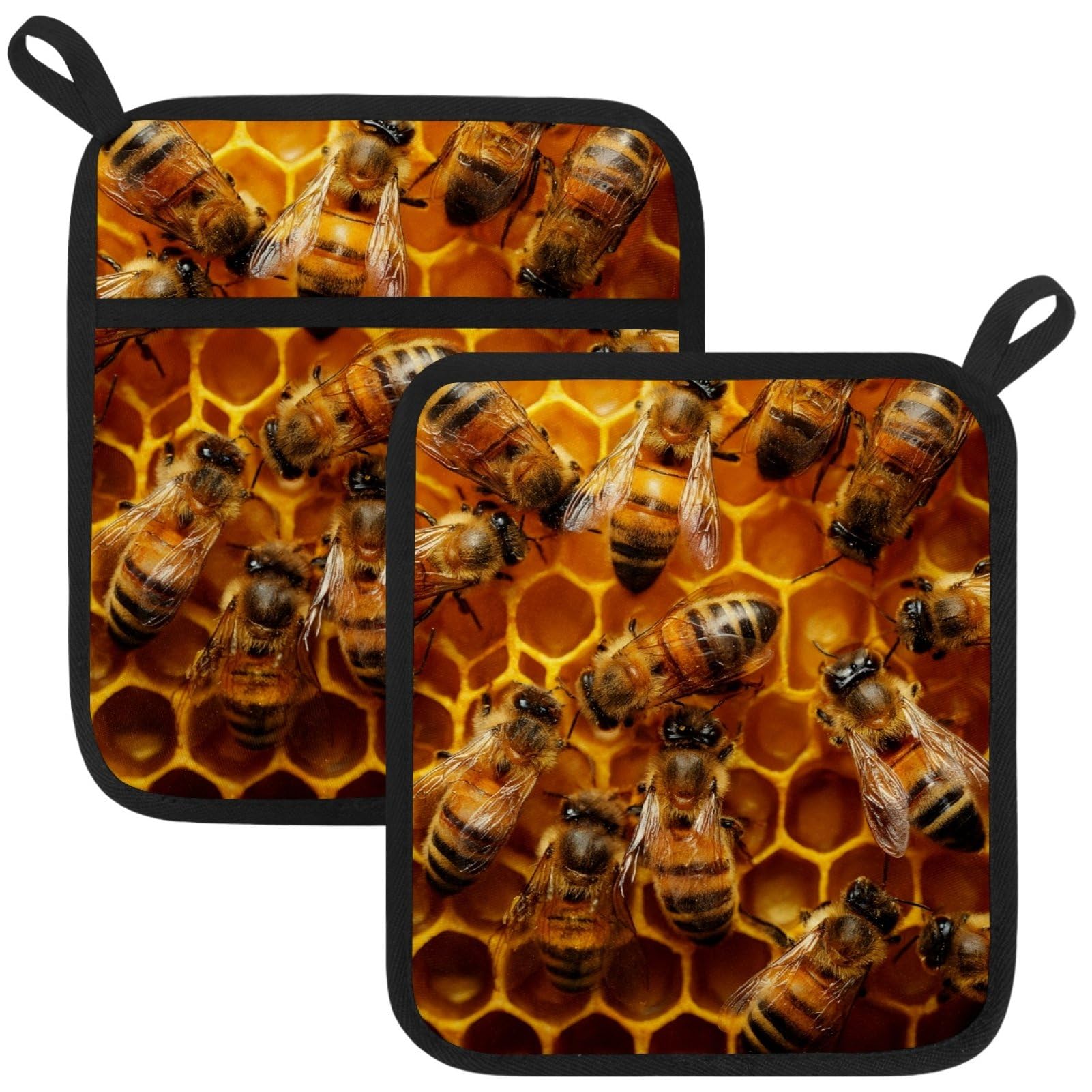 VAPOKF Beehive Heat Resistant Pot Holders, Thick Pot Holders Pad with Hanging Loop for Kitchen, Oven Cloth Pads for Kitchen Baking Microwave Oven