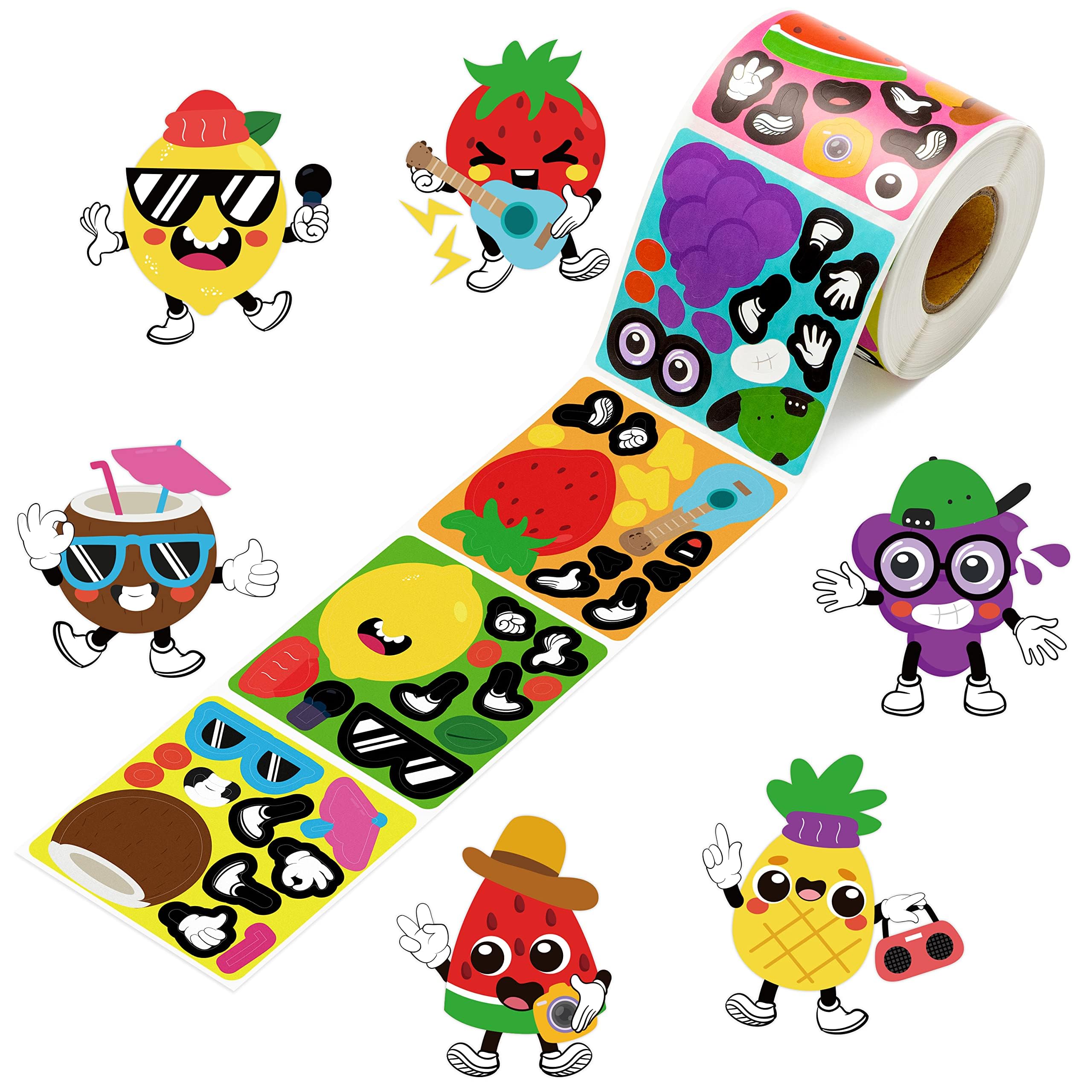 Haooryx Fruit DIY Stickers Roll - 300pcs Hawaii Make A Face Fruit Waterproof Vinyl Reusable Laptop Stickers Coloring Book Scrapbook Water Bottle Page