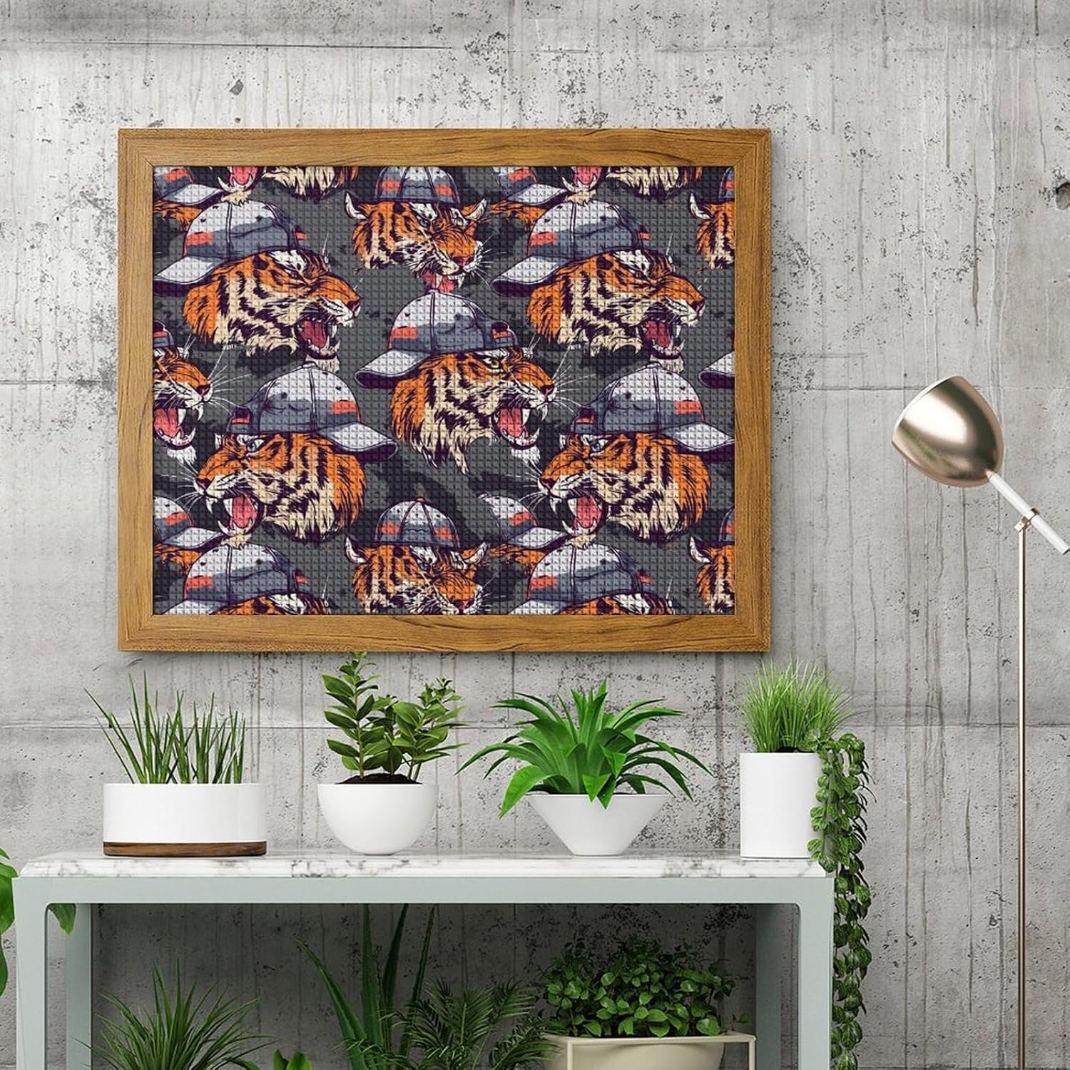 Heterochromia Tiger Printed Diamond 5D Painting Kits DIY Full Drill Crafts for Home Wall Decor 16x20 Inch Yellow Wood 50 * 40cm