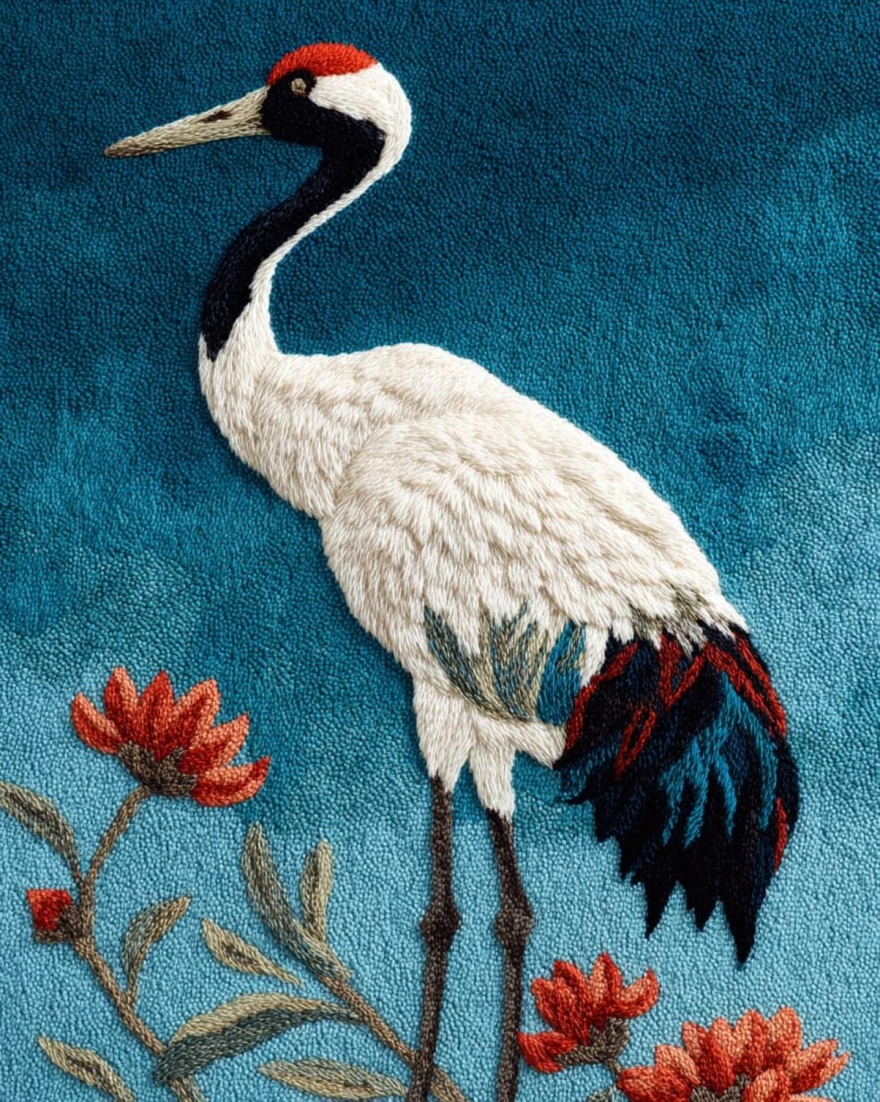 Wallphantom Latch Hook Rug Kits for Adults Beginners,Red-Crowned Crane (Animal Bird),Latch Hook Kits for Bedroom,Living Cushion Adult Craft Gifts,52x38cm