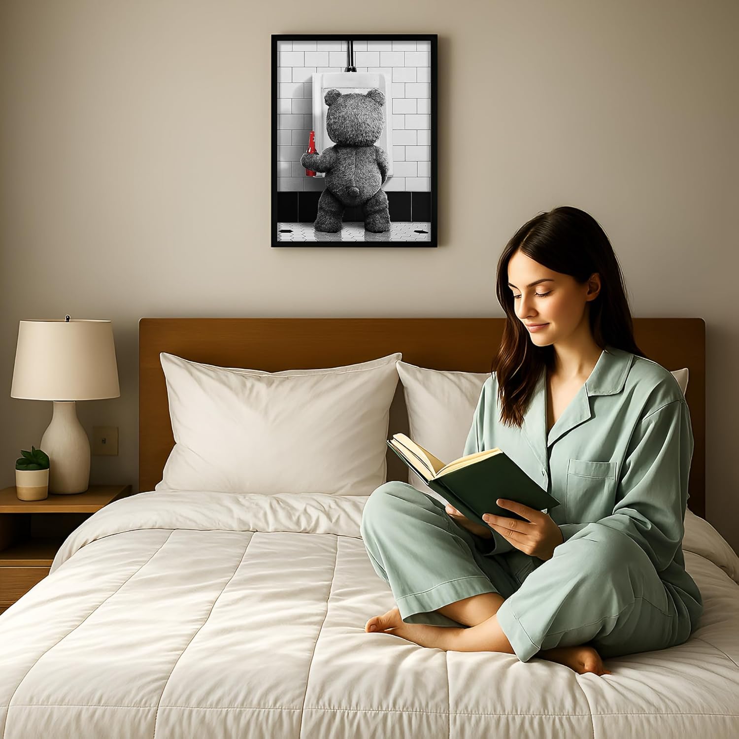 Posterizer - Funny Teddy Bear Print - Humorous Gift for Men, Women, Movie Fans - Black & White Wall poster for Bathroom, Restroom, bedroom, Kids Room - 16x20 unframed wall art