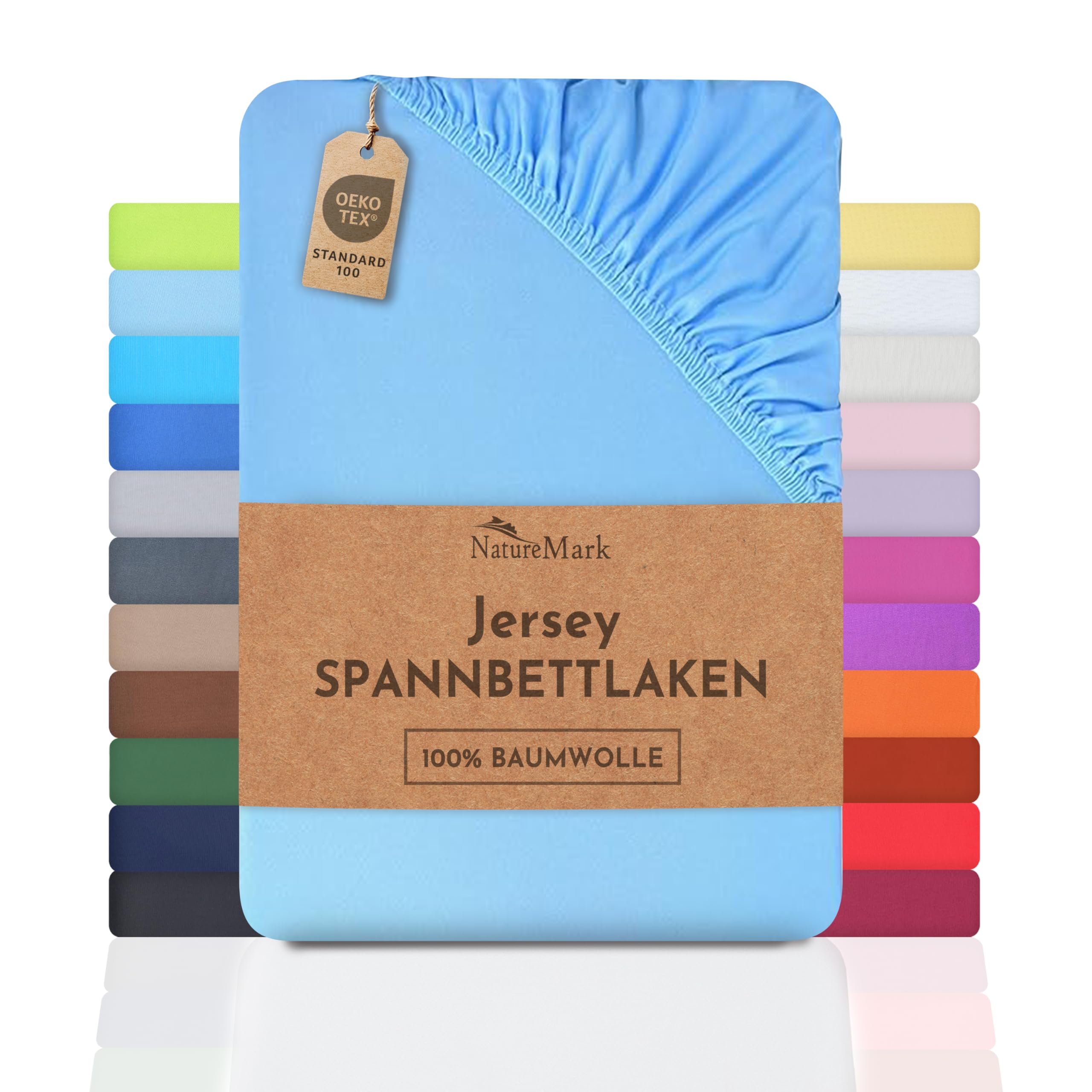 NatureMark Kinder Jersey Spannbettlaken, Spannbetttuch 100% Baumwolle in vielen Größen und Farben MARKENQUALITÄT ÖKOTEX Standard 100