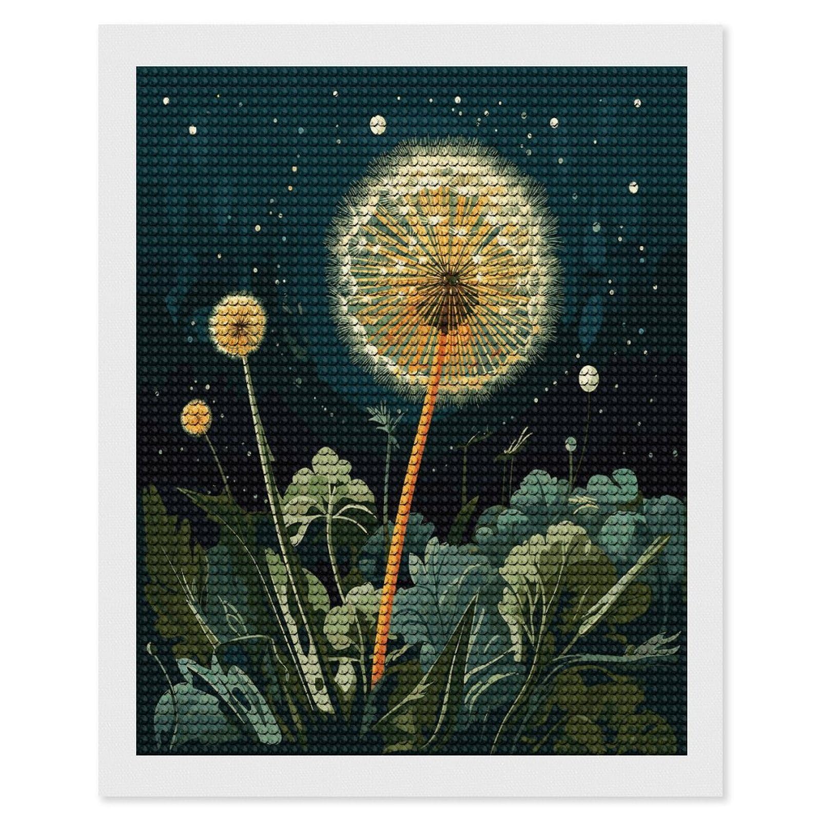 JTREHY Dandelions at Night Diamond Art Kits Personalized DIY Round Diamond Painting Kits for Beginner Full Drill Diamonds Dots Paintings for Adults Gem Art Crafts Home Decor