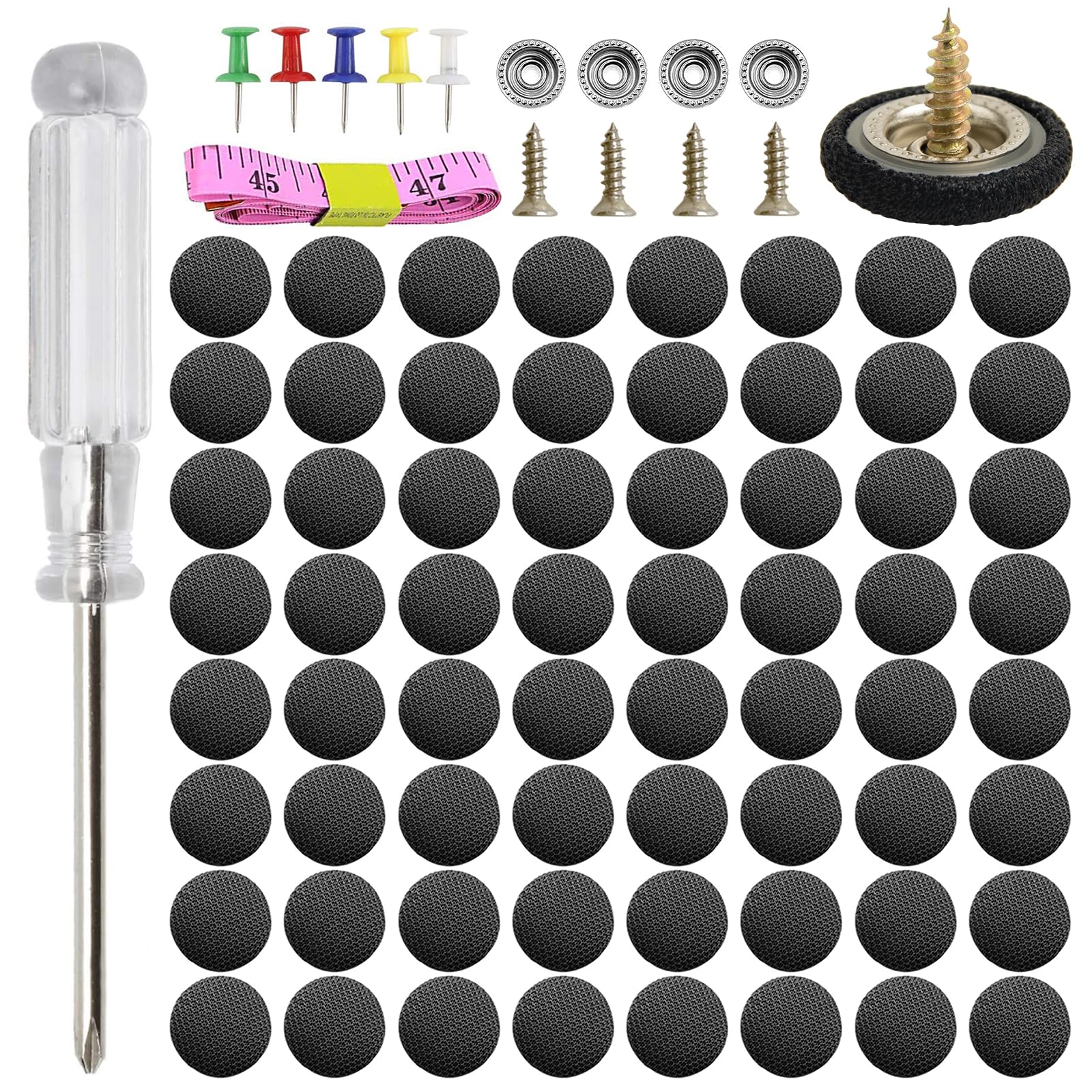 65 Set Car Roof Headliner Repair Kits, 262 Pcs Auto Roof Snap Rivets Retainer for Interior Ceiling Cloth Fixing Repair Buckle with Installation Tool (Black Grid)