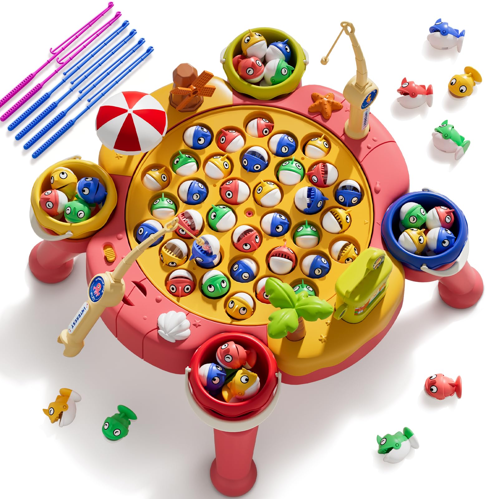 Peche A la Ligne Jouet Enfant 3 4 5 6 Ans Garçon Filles, Peche Enfant Jeu de pêche magnétique, Jouet de Pêche Musical avec Plateforme, Cadeau Enfant 4 5 6 7 Garçon Fille(70 pièces)