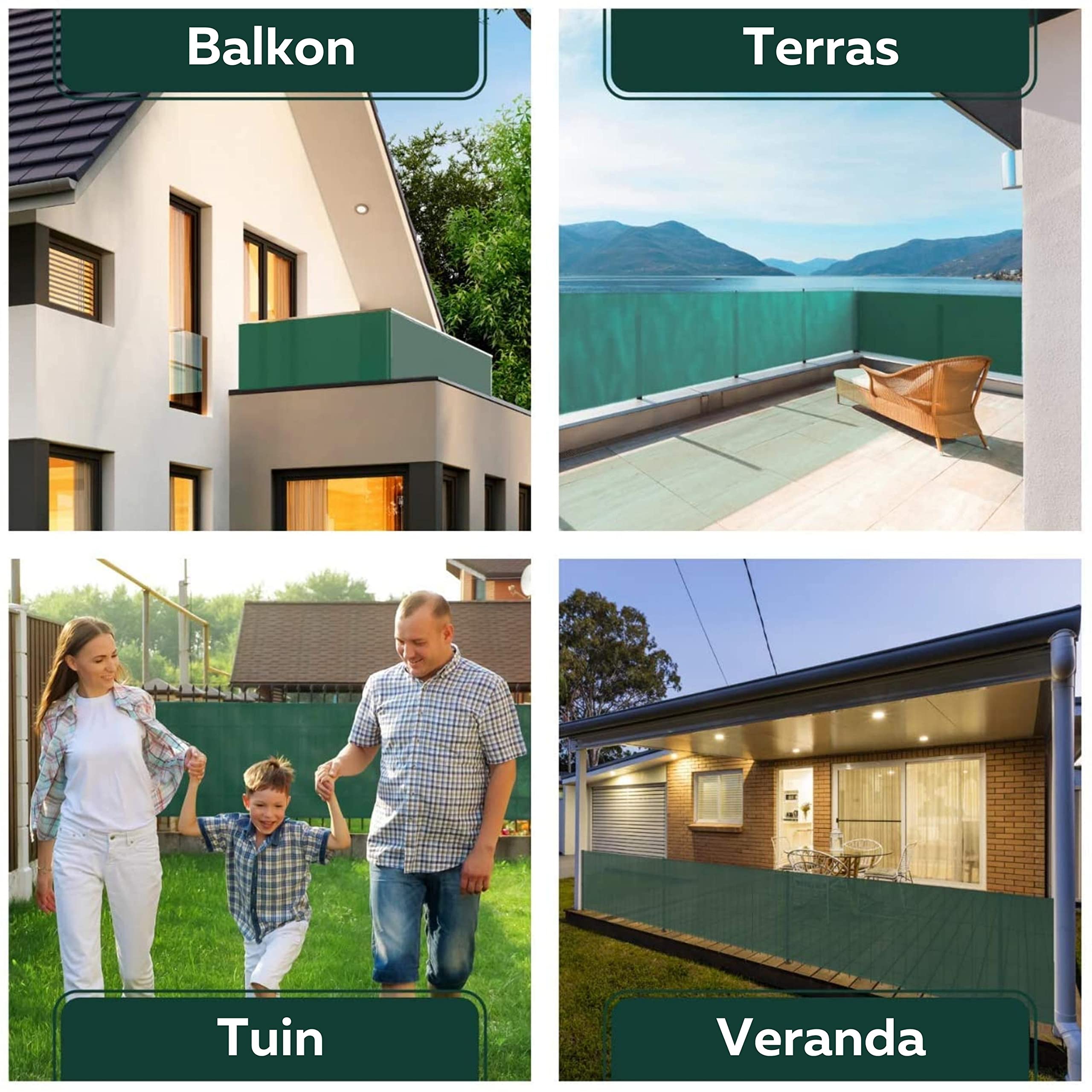 Inkijkbescherming 1.4 x 4 m, Anti-Gluren, Anti-Regen, Anti-Ultraviolet, Privacybeschermer, Sneldrogend, Balkon Voor Inkijkbescherming, met Kabelbinder, Voor Balkon, Wit