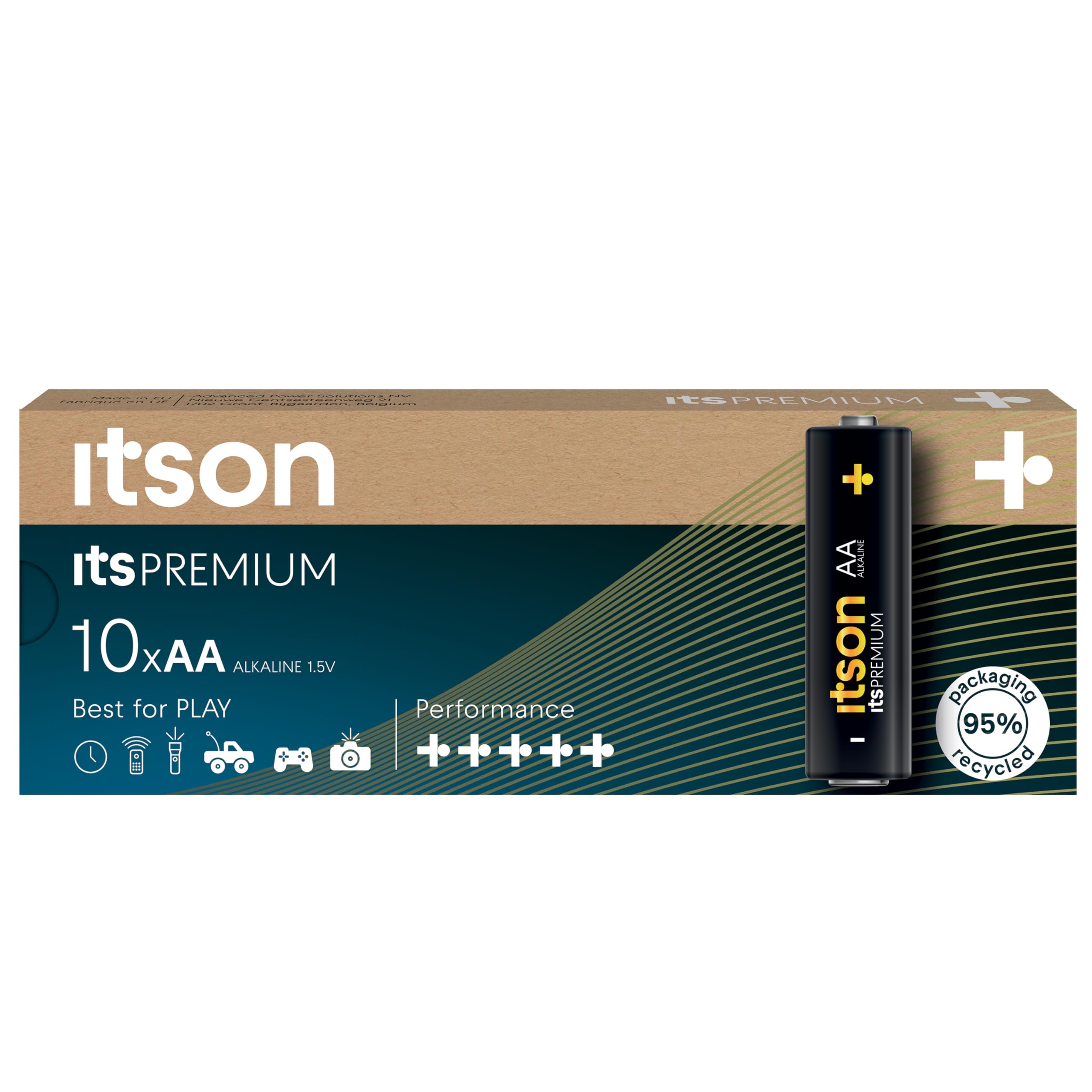 ITSON, AA batteries, PRO, pack of 10, eco-friendly packaging of 95 Percentage recycled materials, best for cameras, gaming controllers, made in EU
