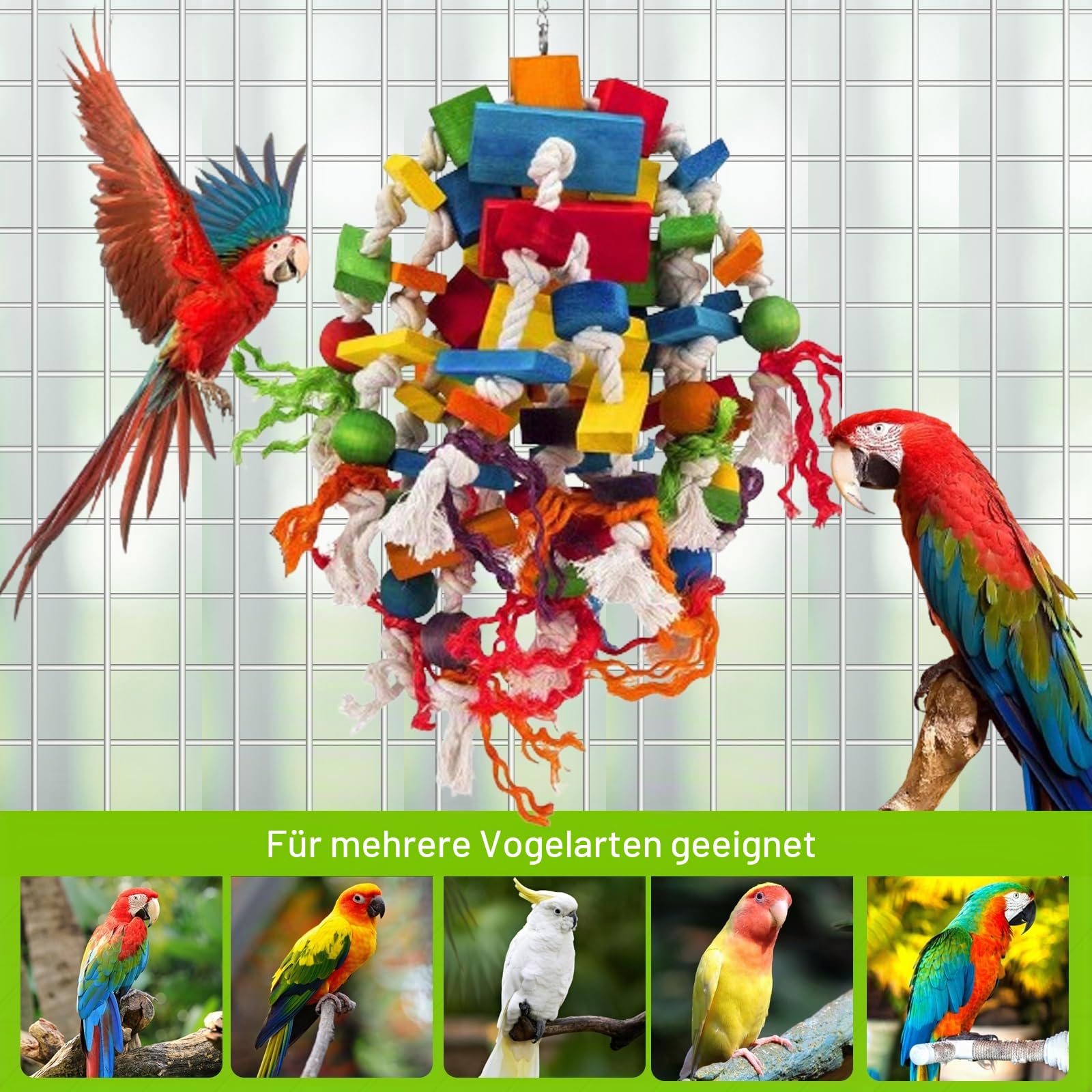 MQUPIN Großes Papagei Spielzeug Vogelspielzeug,Stark Kauendes Spielzeug Für Papagei100% Natürliche Mehrfarbige Holzblöcke,Papageien Spielzeug Für Große Mittelgroße Vögel,Aras,Graupapageienspielzeug
