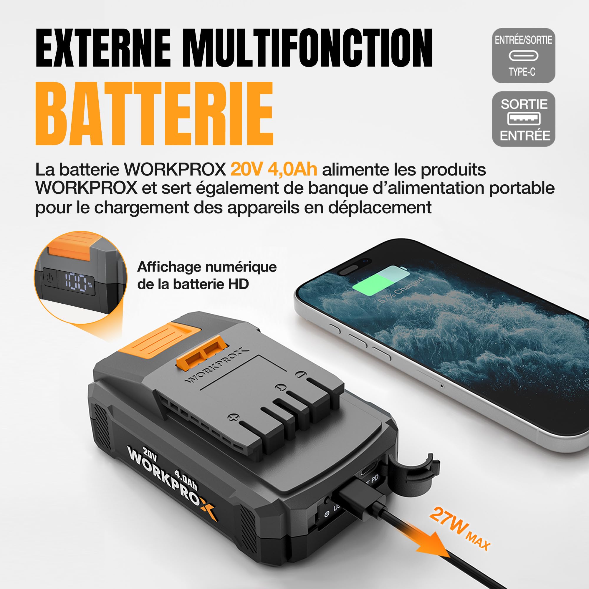 WORKPROX Élagueuse Télescopique sur Perche 20V pour Tailler Branches Hautes – Tronçonneuse à Batterie 4,0Ah, Extension Jusqu'à 4,5 m, Lame 20 cm, Angles de Tête Réglables, Lubrification Auto