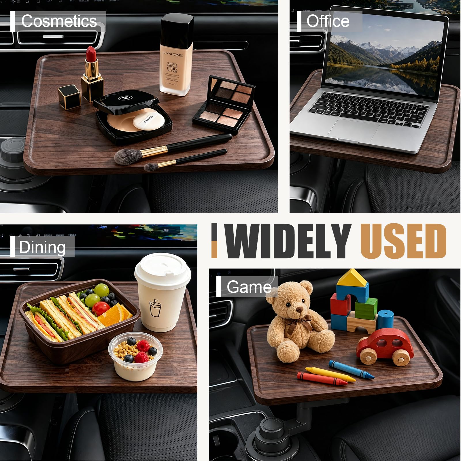 Autotisch für Beifahrer Auto Tray Tablett, 360° drehbar Schreibtisch aus Holz für Autofahrten, Auto Tisch Snacktablett zum Essen,Trinken und Schreiben, Laptop, Arbeit