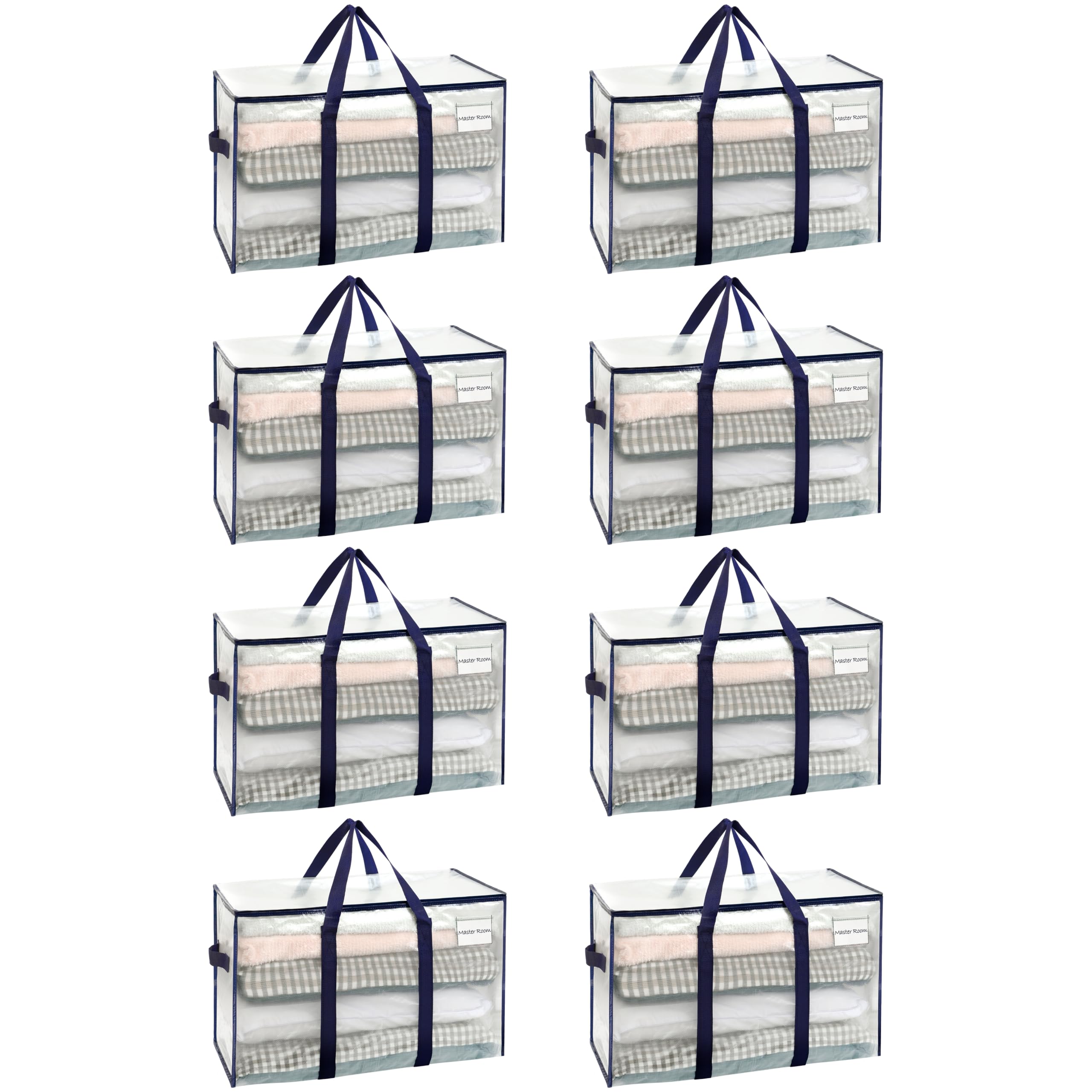 VENO Set da 8 Borse da trasloco grandi, Scatole trasloco con coperchio, cerniere e manici rinforzati, Borsone da viaggio, impermeabili Borsa di stoccaggi per piumoni, vestiti (Trasparente, 8 Pz.)