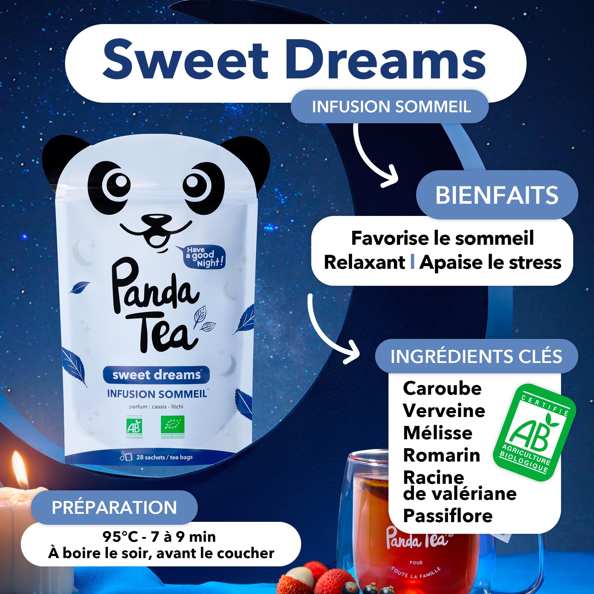 Panda Tea - Duo Slim Tea & Sweet Dreams - Thé Vert Minceur & Infusion Sommeil Profond - 56 Sachets Mousselines - Detox, Perte de poids & Sommeil Réparateur