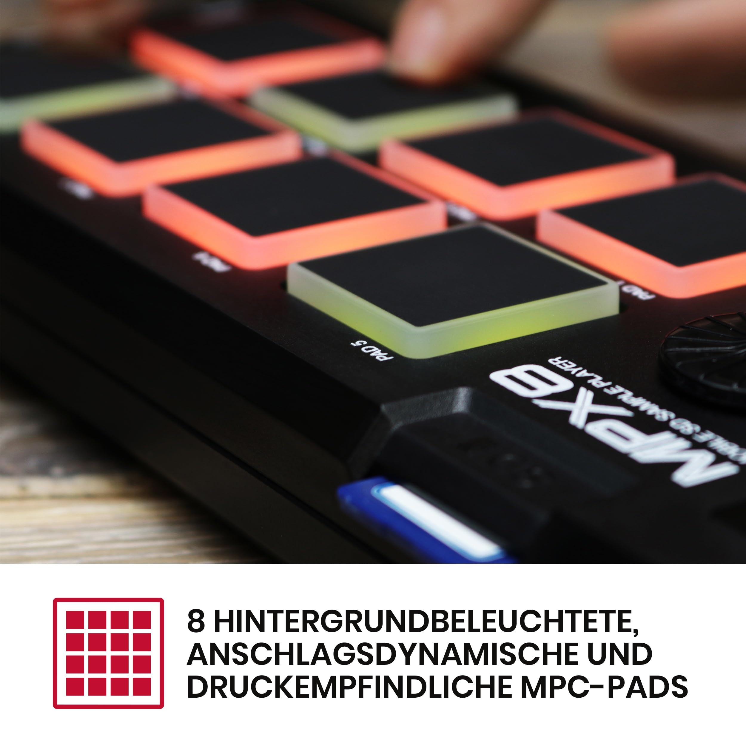 AKAI Pro Professional MPX8 - Portabler Sample Pad Controller mit 8 Performance Ready Pads & On Board SD Kartenslot