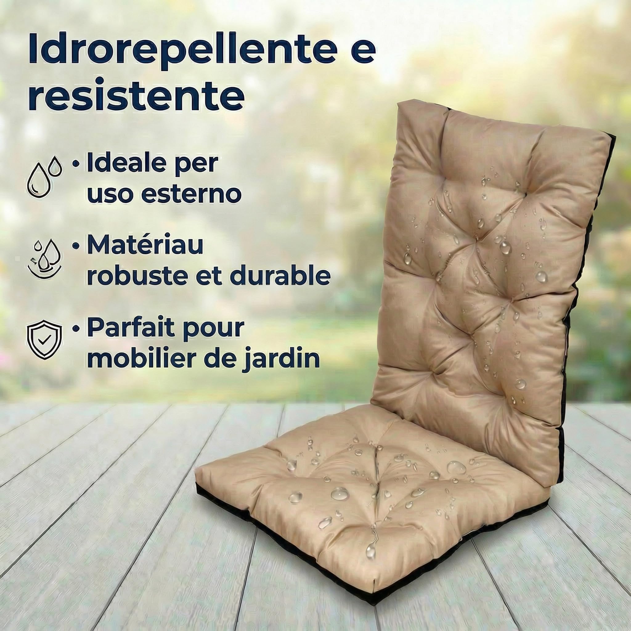 Coussin Salon de Jardin Extérieur avec Dossier, Coussin Fauteuil Jardin Imperméable 120x50x8cm, Coussin Chaise Extérieur Confortable pour Balcon Terrasse (4, Beige)