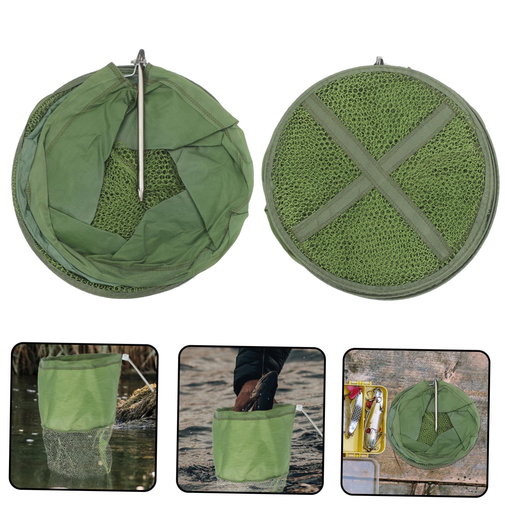Nassa da Pesca Pieghevole 2 Pezzi in Nylon Verde per Pesca | Portatile e Pratica, Facile da Riporre, Design Pieghevole Compatto, Set da 2 Pezzi
