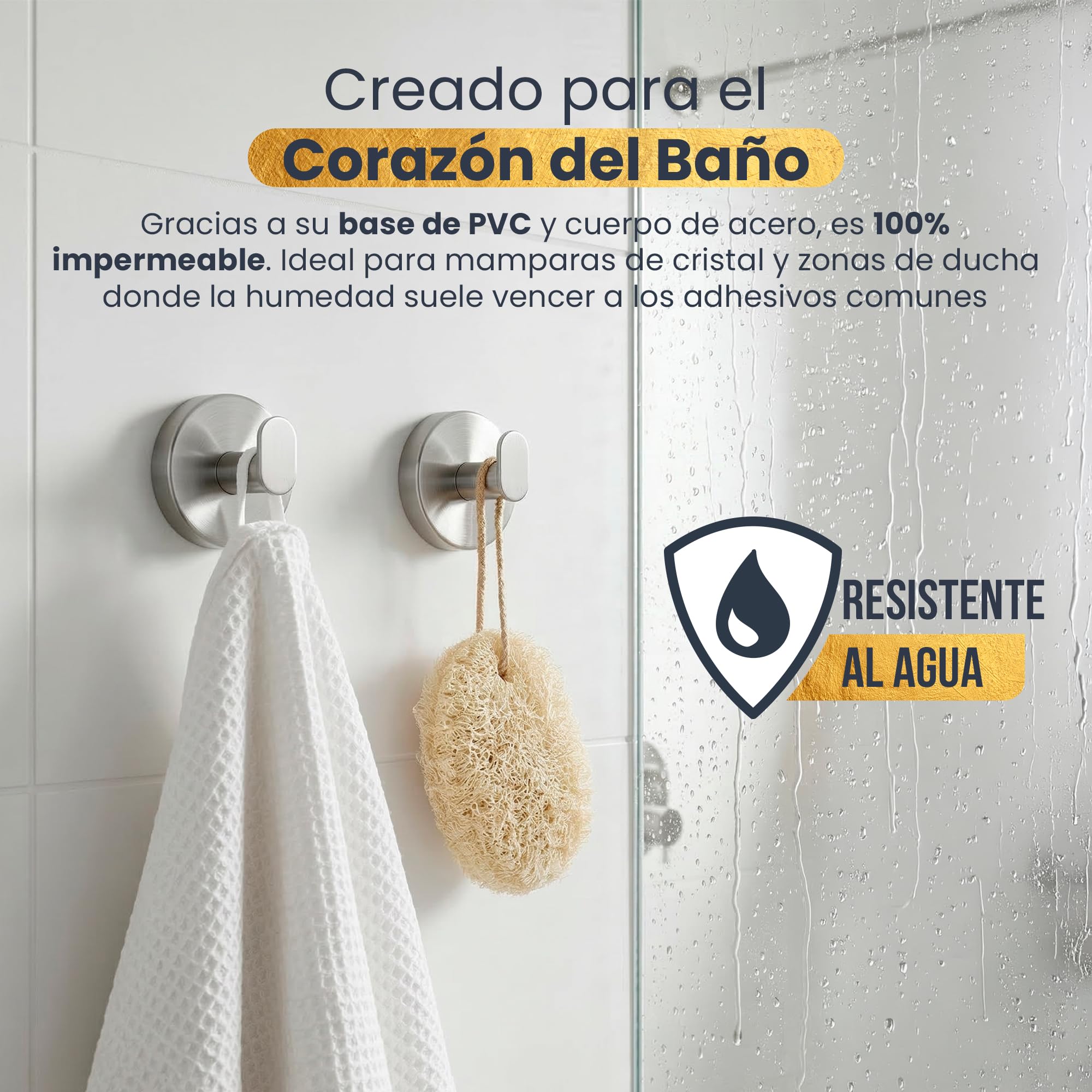 2 Toalleros de baño sin Taladro de Acero Inoxidable – Colgador Ventosa Resistente hasta 8 kg – Ideal Accesorios baño sin Taladro y Accesorios Cocina
