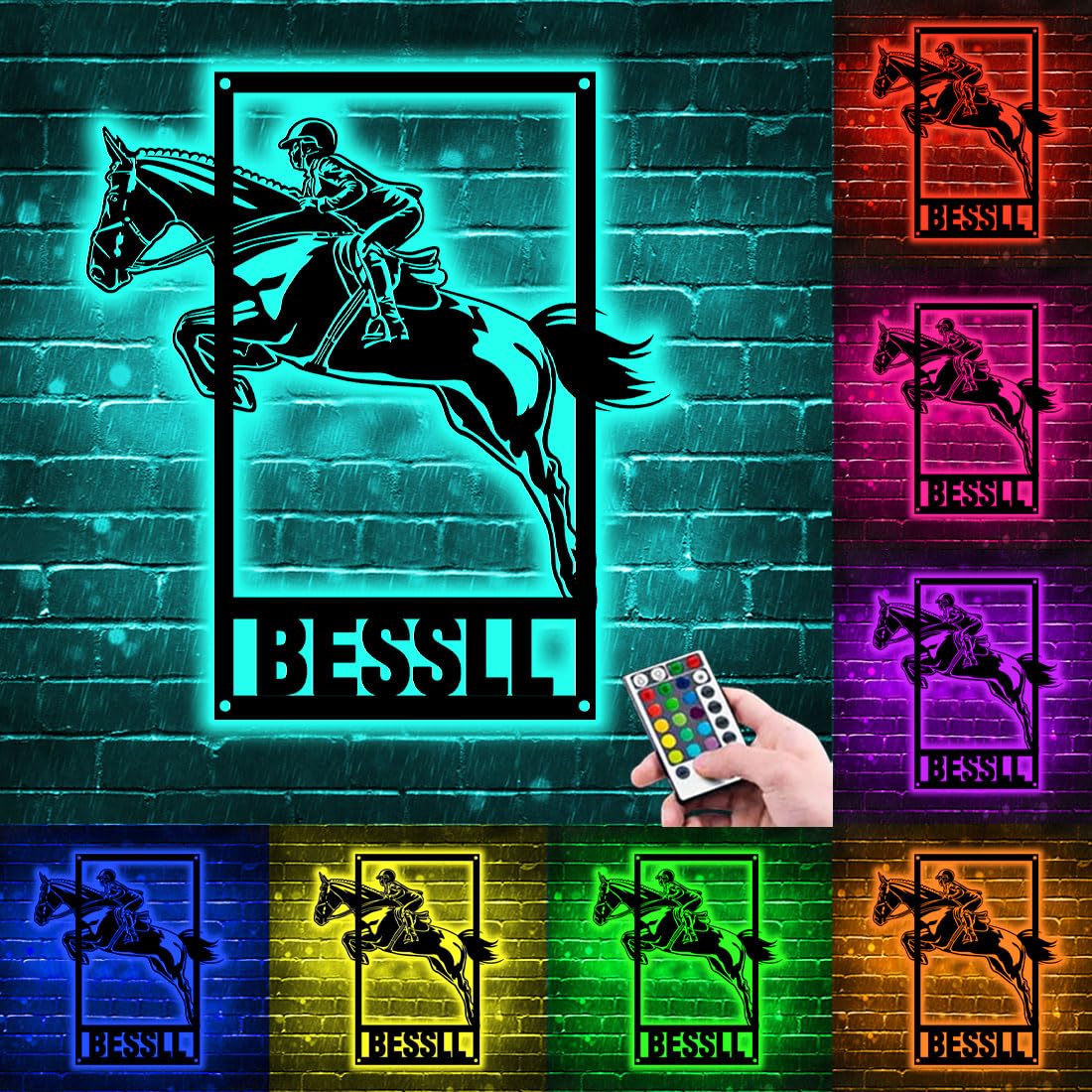 Custom Horse Racing Neon Sign, Personalized Metal Horse Night Light for Kids Girls Boys Illusion Night Lamp 16 Color Changing with Remote Control Timer, Bedroom Decor Birthday Gifts for Horse Lover