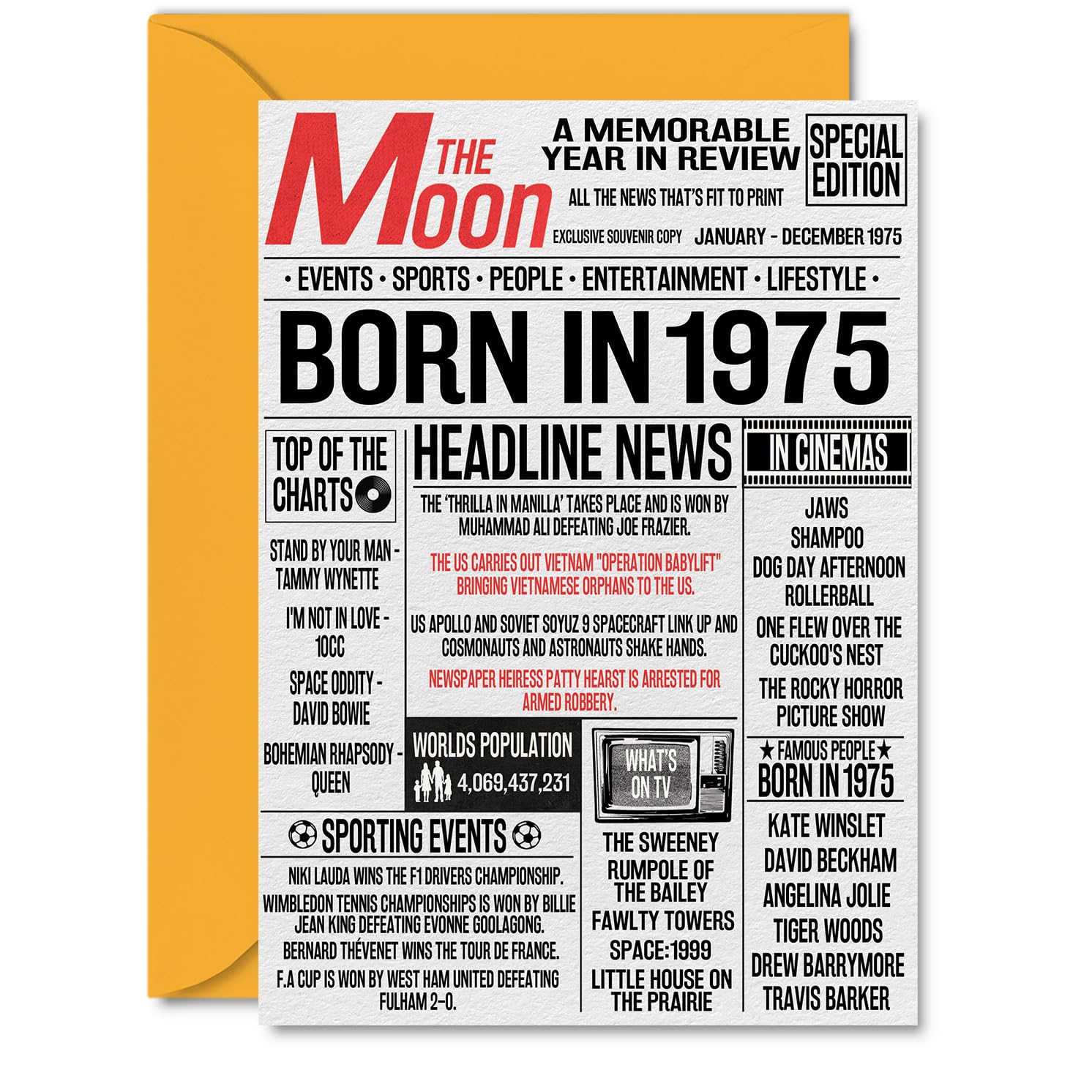 51st Birthday Cards for Women Men - Born In 1975 Newspaper - Happy 51 Birthday Card for Dad Mum Aunt Uncle Vintage Retro Back In 1975, A5 Bday Greeting Cards