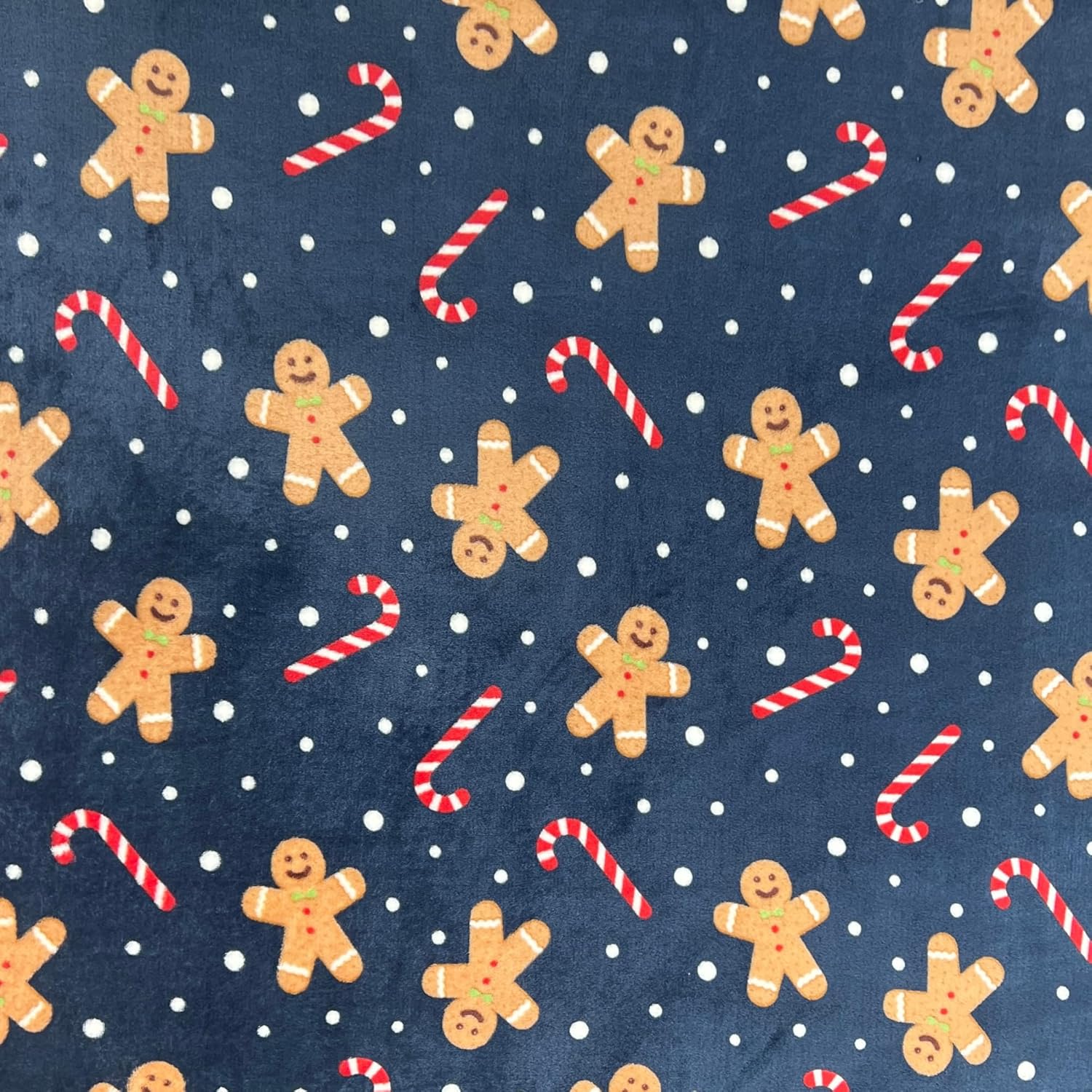 Christmas Holiday Fleece Throw Blanket: Velvety Soft, Durable Accent for Bed or Couch, Blue Red White Gingerbread Candy, 50 x 60 inches