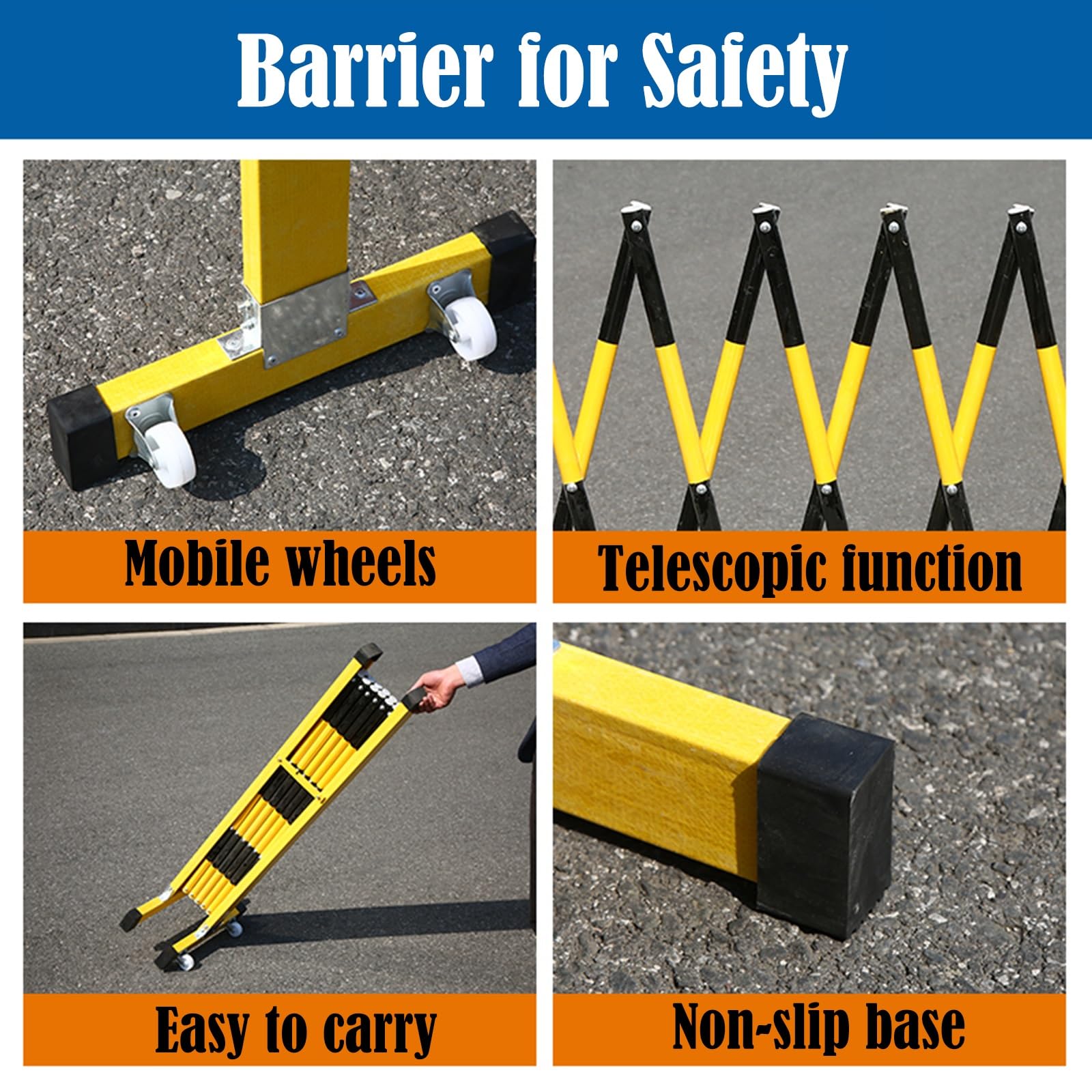 Barricada Móvil Expandible Barrera De Seguridad Portátil Para Empresas, Barricada De Mantenimiento Temporal Para Control De Multitudes, Barreras De Seguridad Expandibles(Black+yellow,L 2.5m)