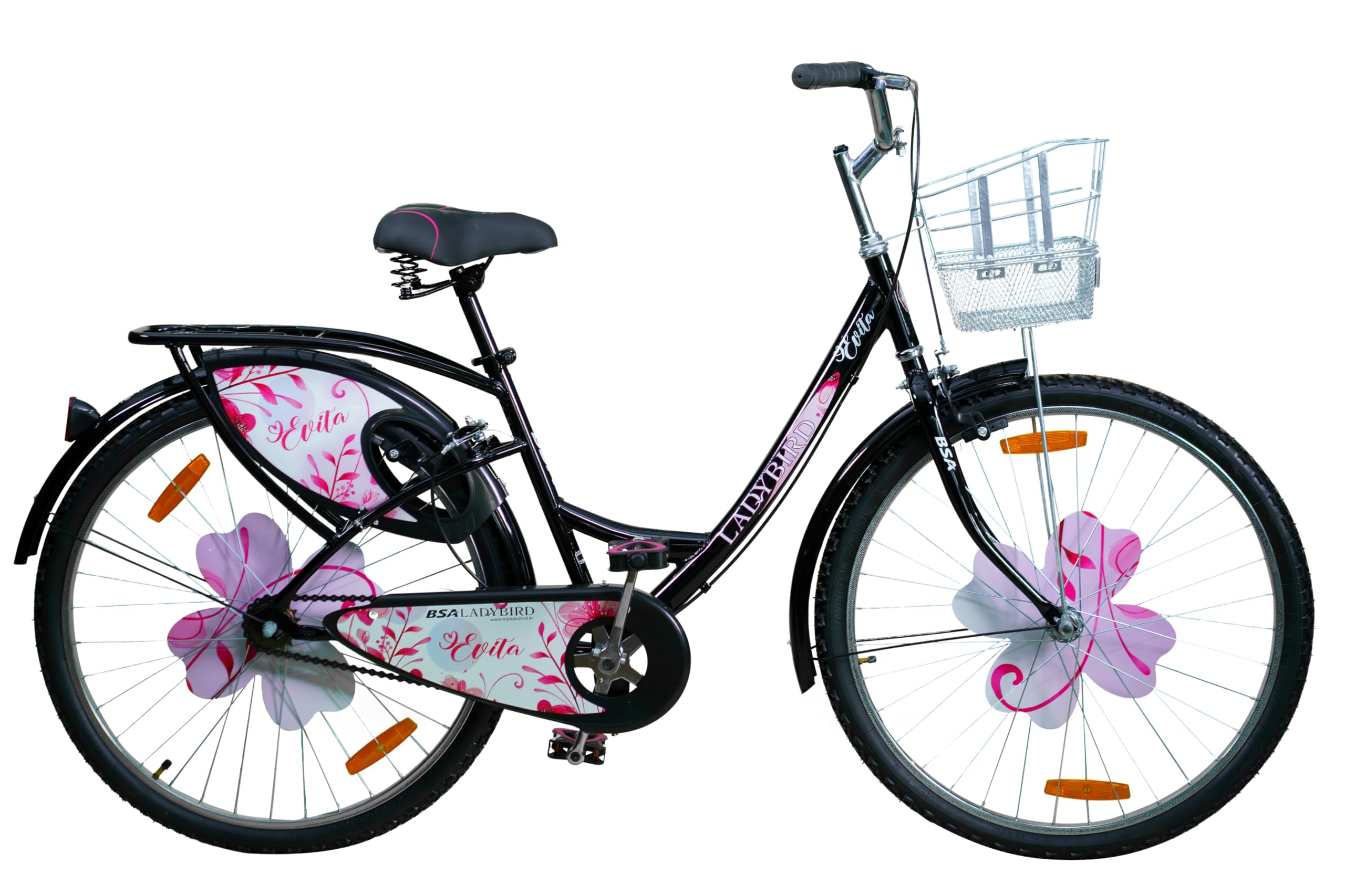 BSA LADYBIRD Evita Cycle for Girls 10 to 15 Years | 2 Years Warranty | 26T Bicycle for Girls and Women with Front Basket & Integrated Carrier, 90% Assembled & Durable Rigid Frame Cycle (Black)-image-35