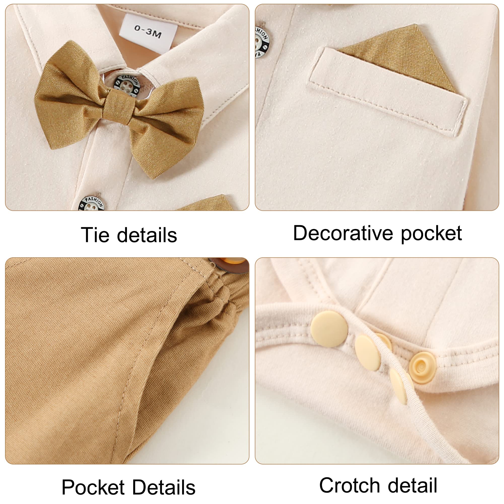 nilikastta Trajes de boda para bebé niño, ropa para bebé, camisas, pantalones de tirantes, corbatín, boina, sombrero de 0-18 meses