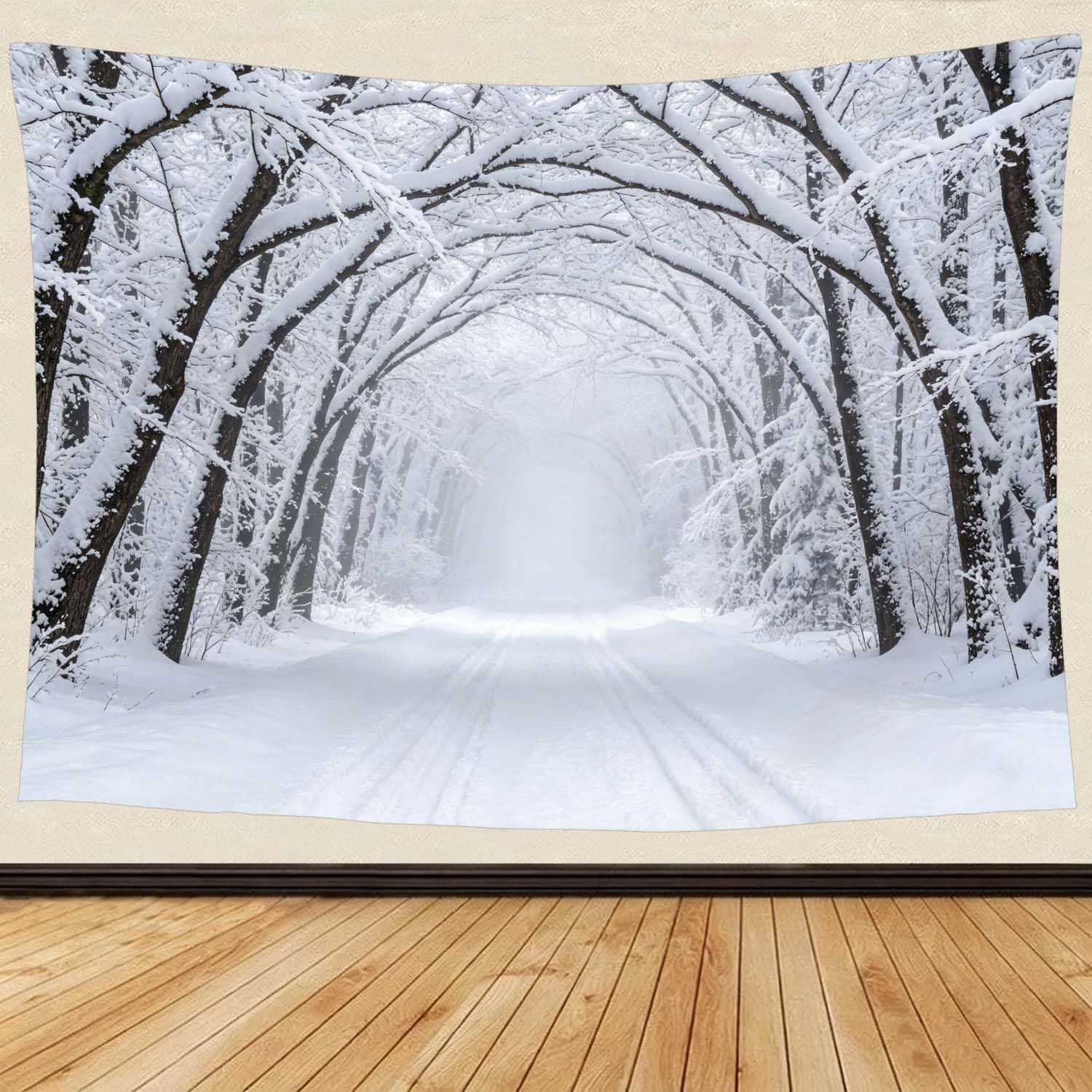 Arazzo da Parete Grande 300x260 cm Bosco Innevato 3D Telo da Parete