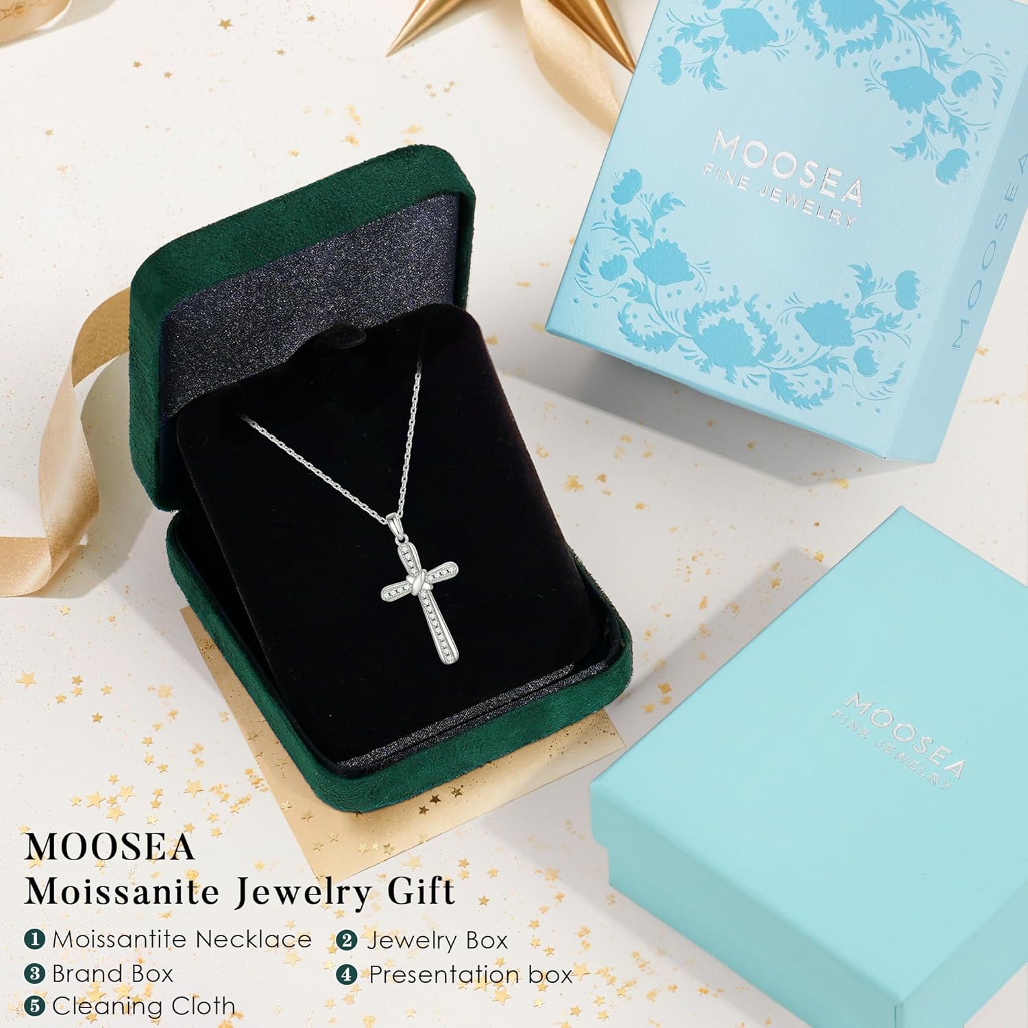 MOOSEA Moissanite Cross Necklace for Women, D Color VVS1 Clarity Lab Created Moissanite Necklace, 925 Sterling Silver Cross Necklaces, Anniversary Christian Gifts for Women - Image 7