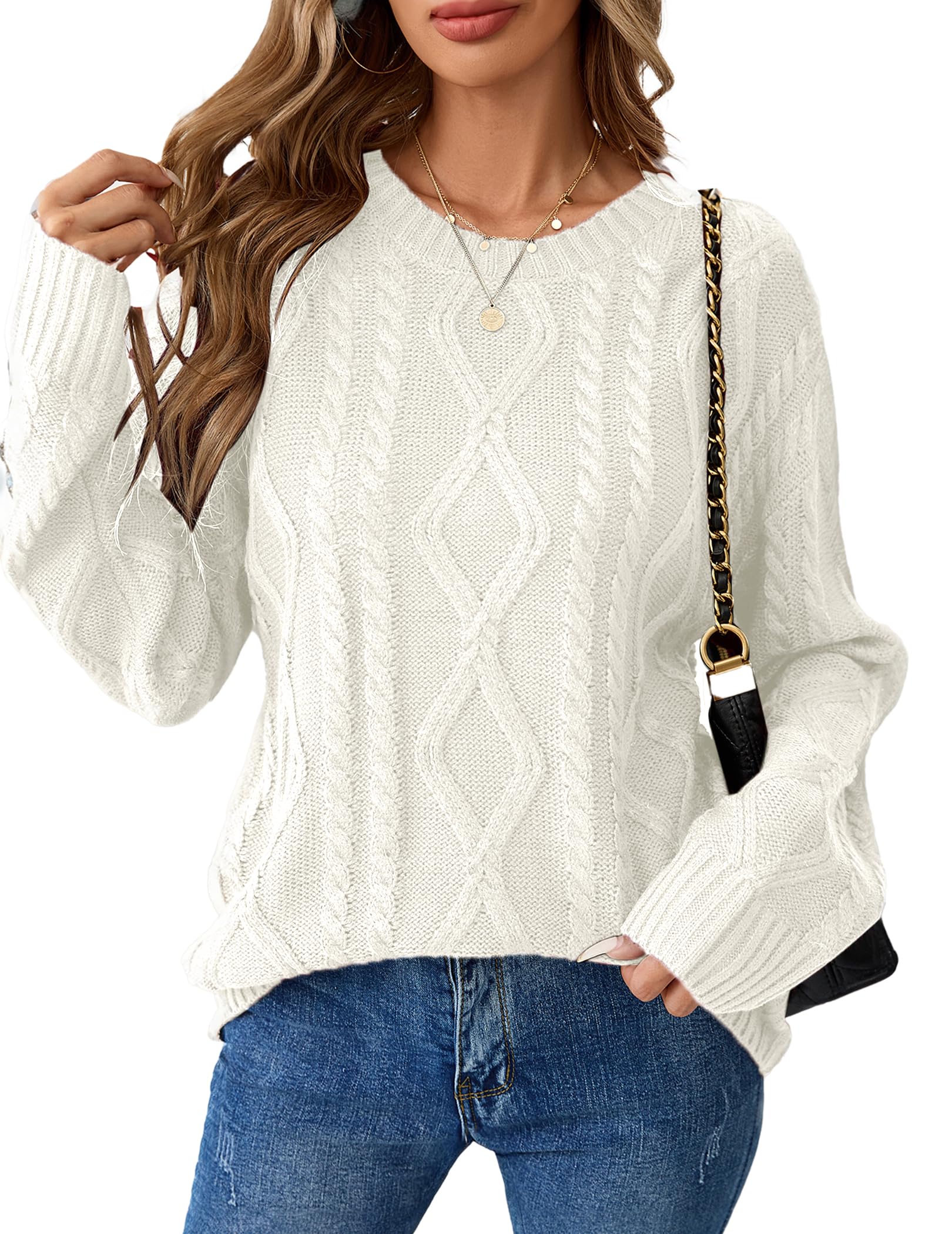 Womens Oversized Cute Loose Cable Knit Sweater Fall Winter 2025 Lightweight Cozy Crewneck Casual Pullover Sweaters