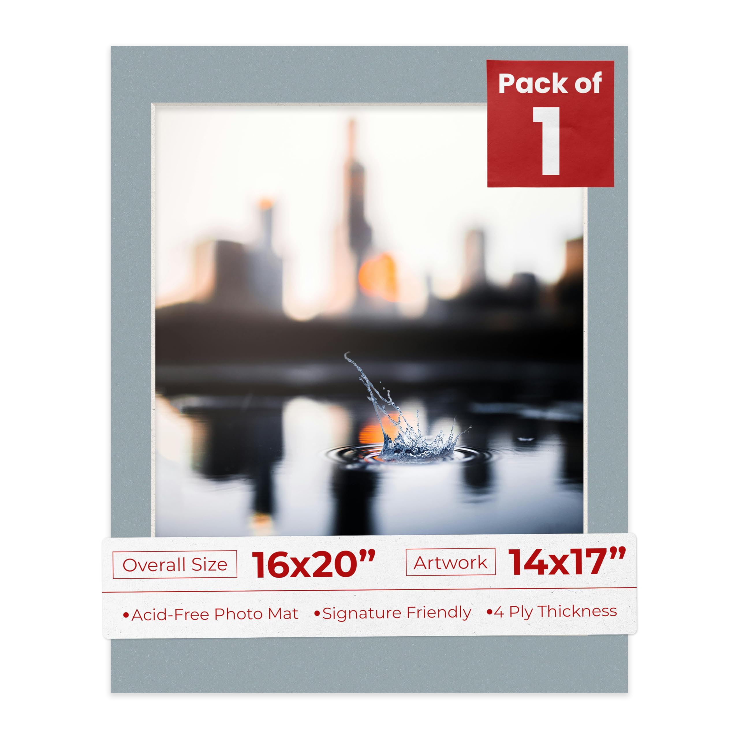 Poster Palooza 16x20 Mat Bevel Cut for 14x17 Photos - Acid Free Metallic Silver Precut Matboard - for Pictures, Photos, Framing - 4-ply Thickness